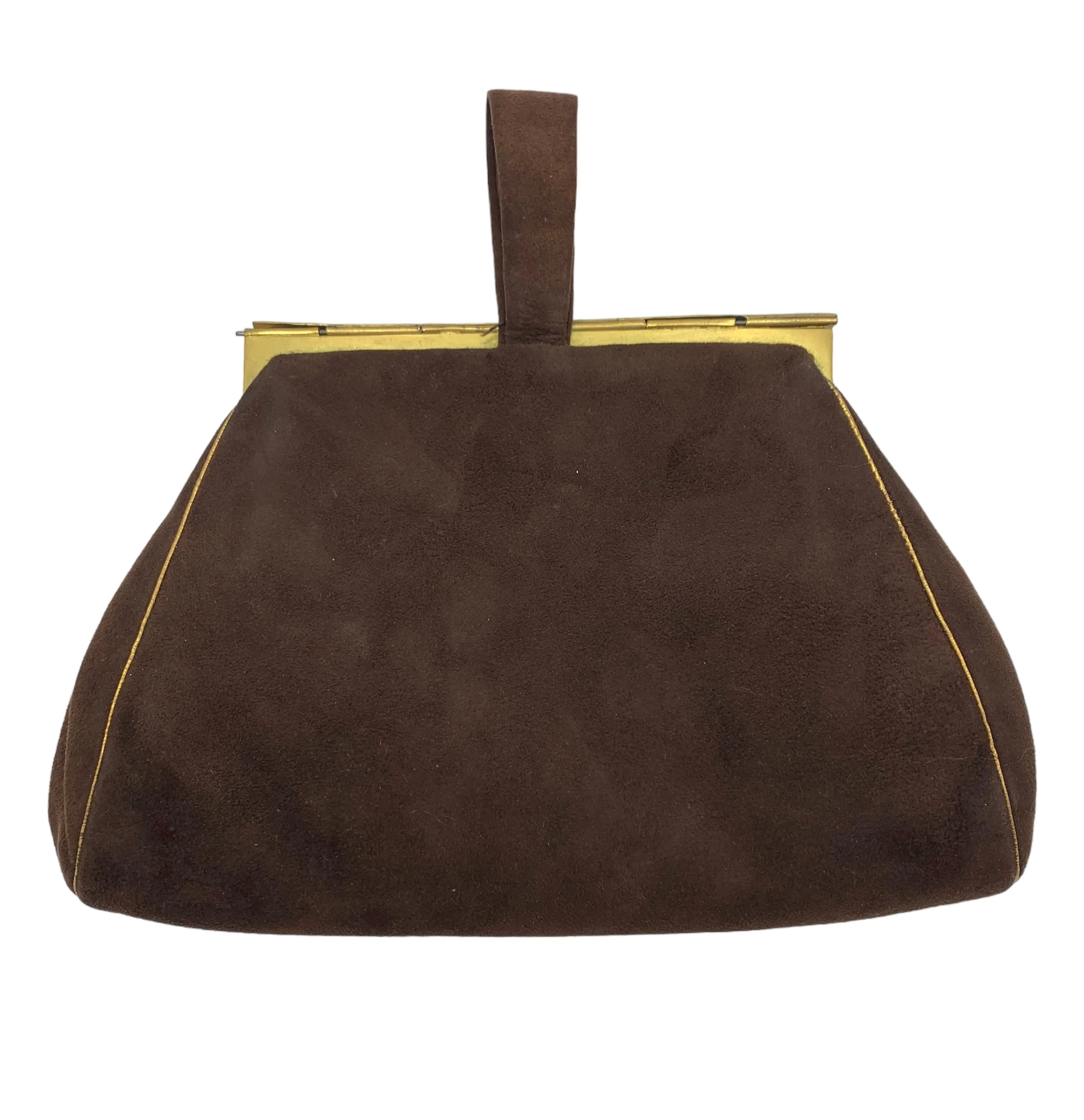 1930's Chocolate Brown Suede Bejeweled Evening Bag with Jade Buddha