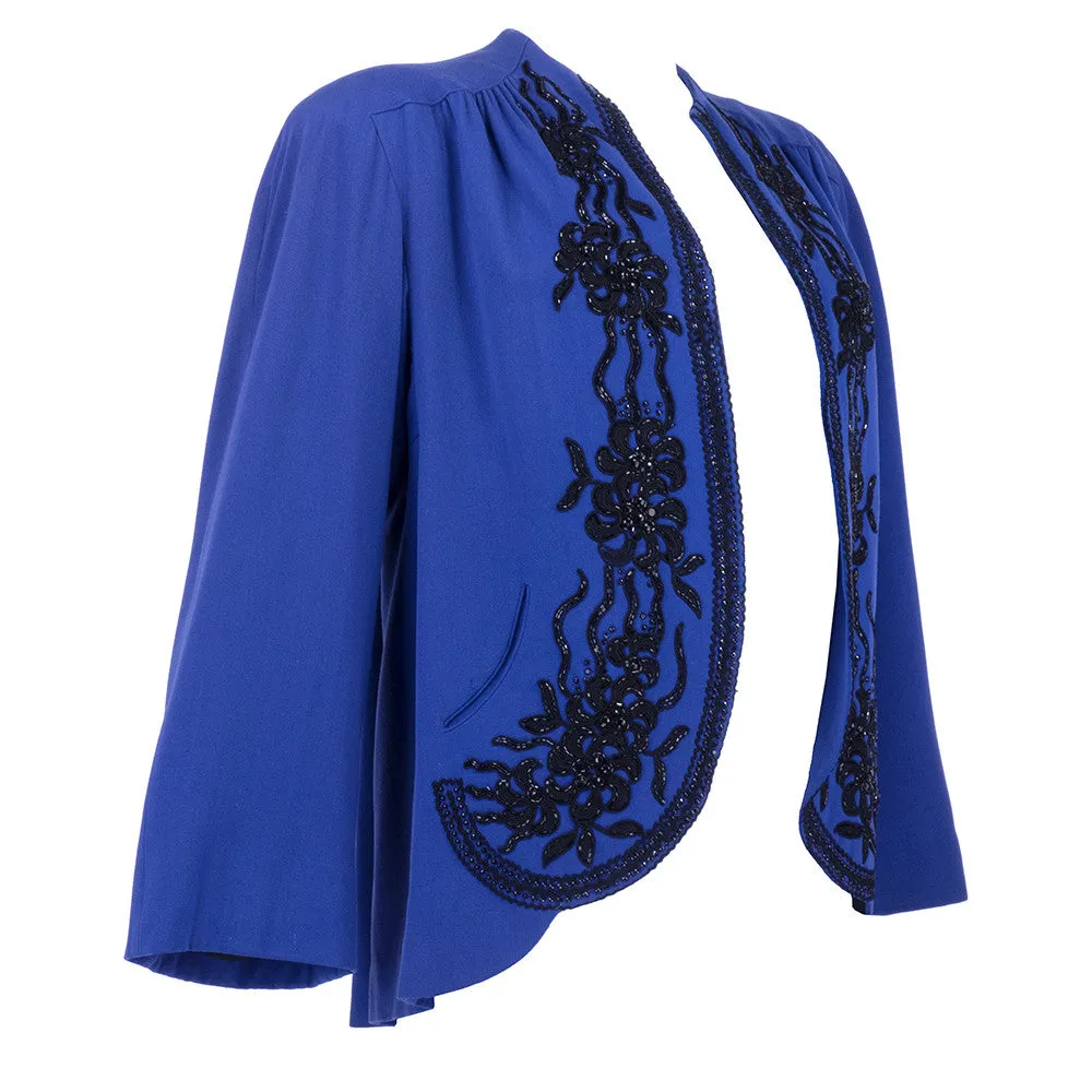 1940's Blue Swing Jacket with Ornate Beading