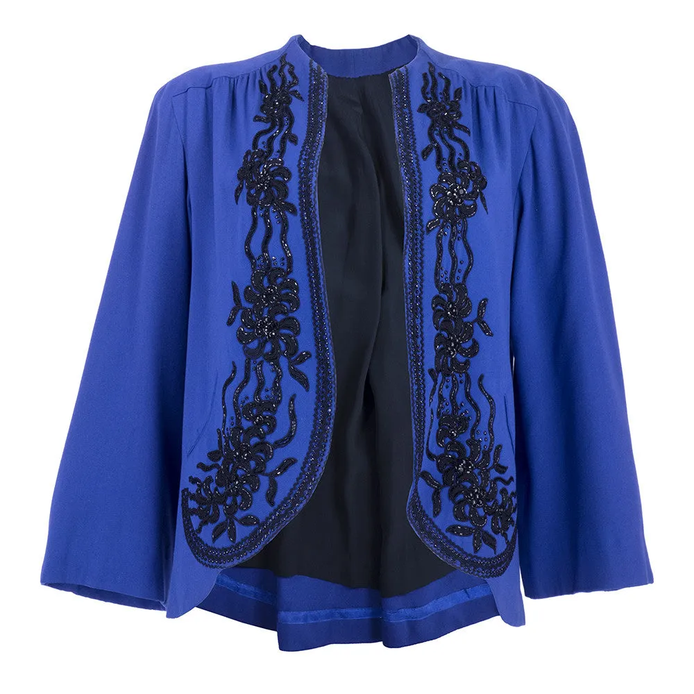 1940's Blue Swing Jacket with Ornate Beading