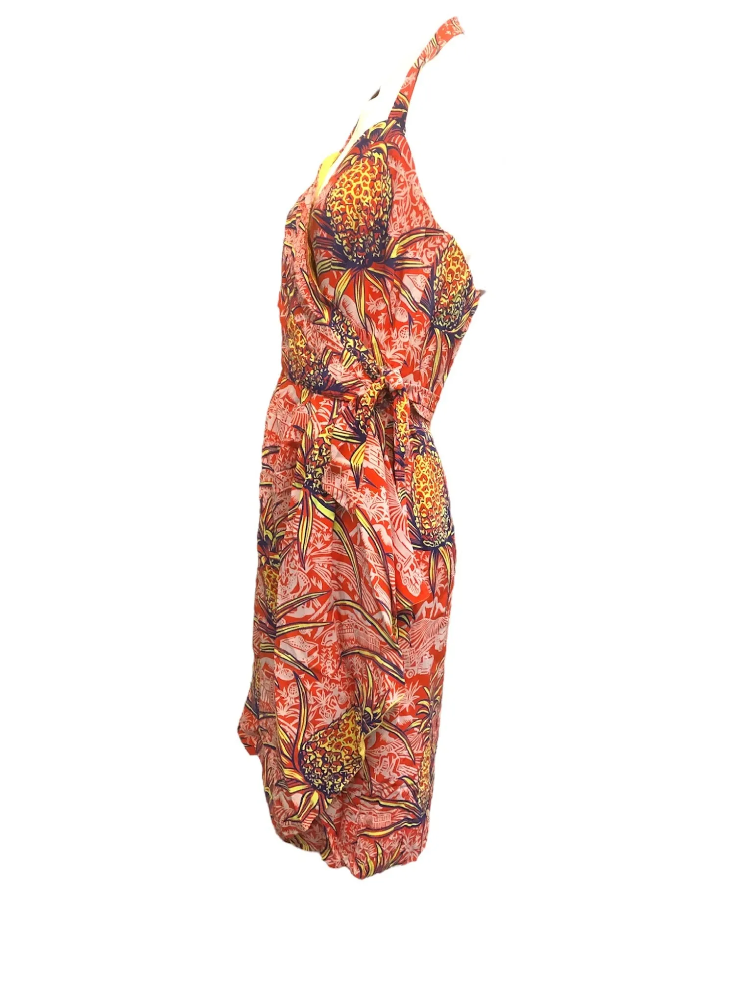 1940's Rayon TIKI Hawaiian Pineapple Print Wrap Dress