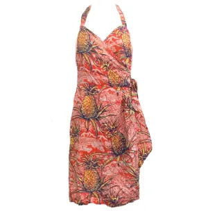 1940's Rayon TIKI Hawaiian Pineapple Print Wrap Dress