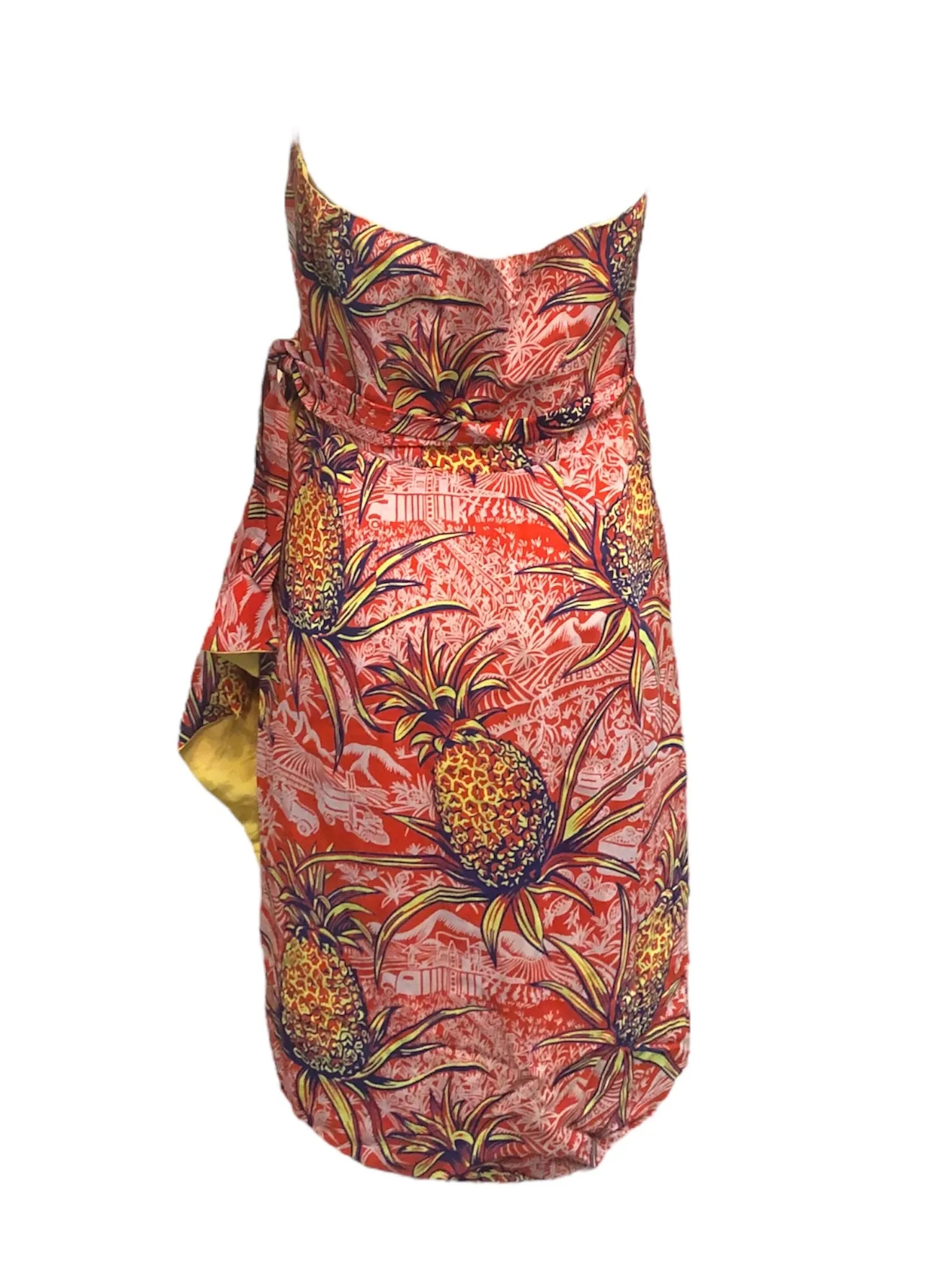 1940's Rayon TIKI Hawaiian Pineapple Print Wrap Dress