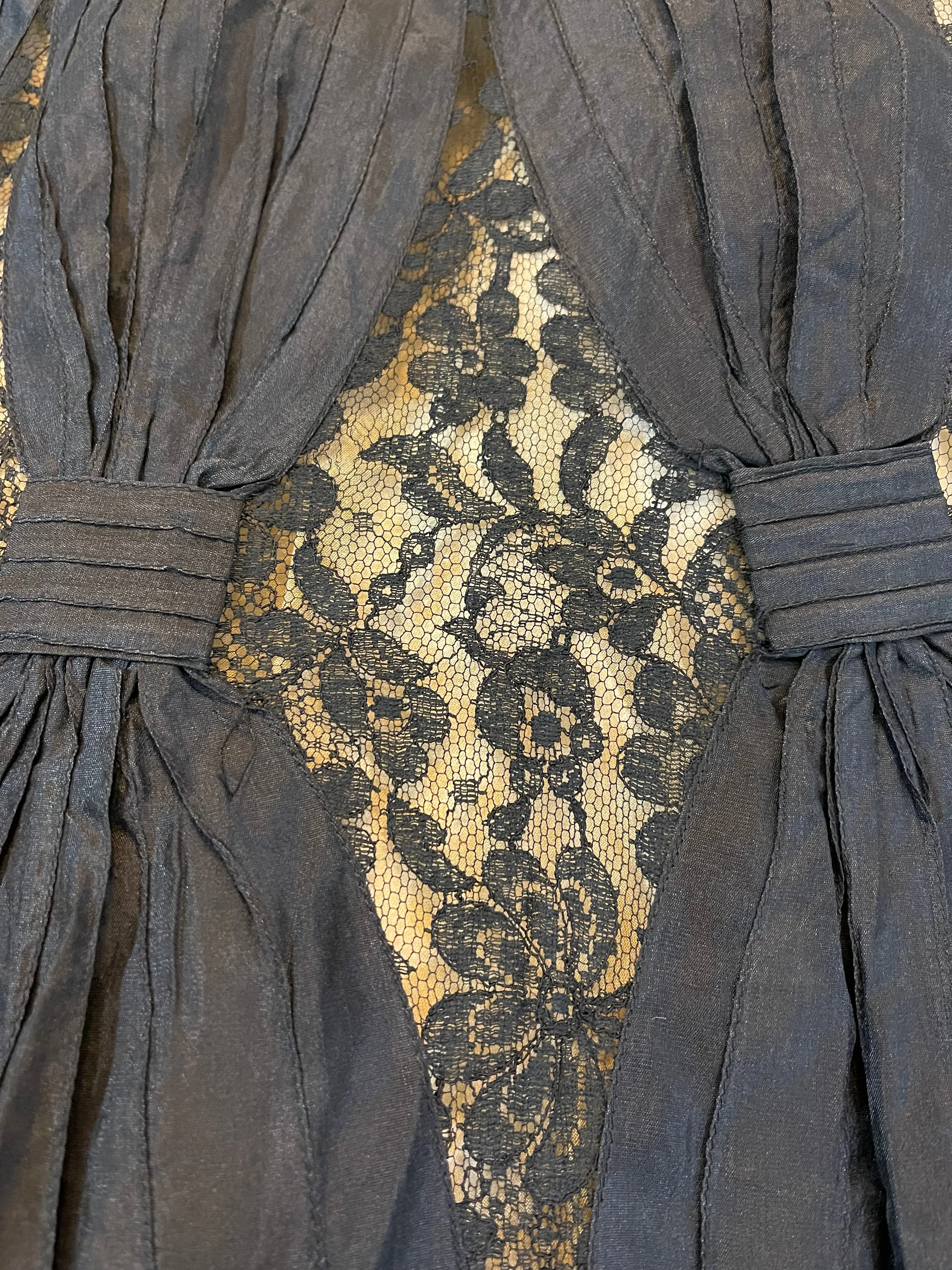 1950's Charles Glueck Black Silk Taffeta Fit and Flare Dress with Lace