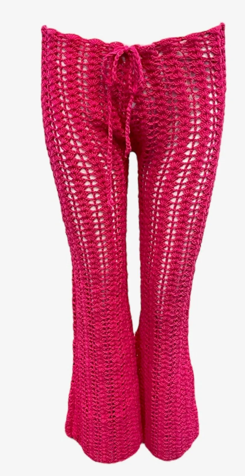1960's Hot Pink Hand Crochet Pant Suit Ensemble