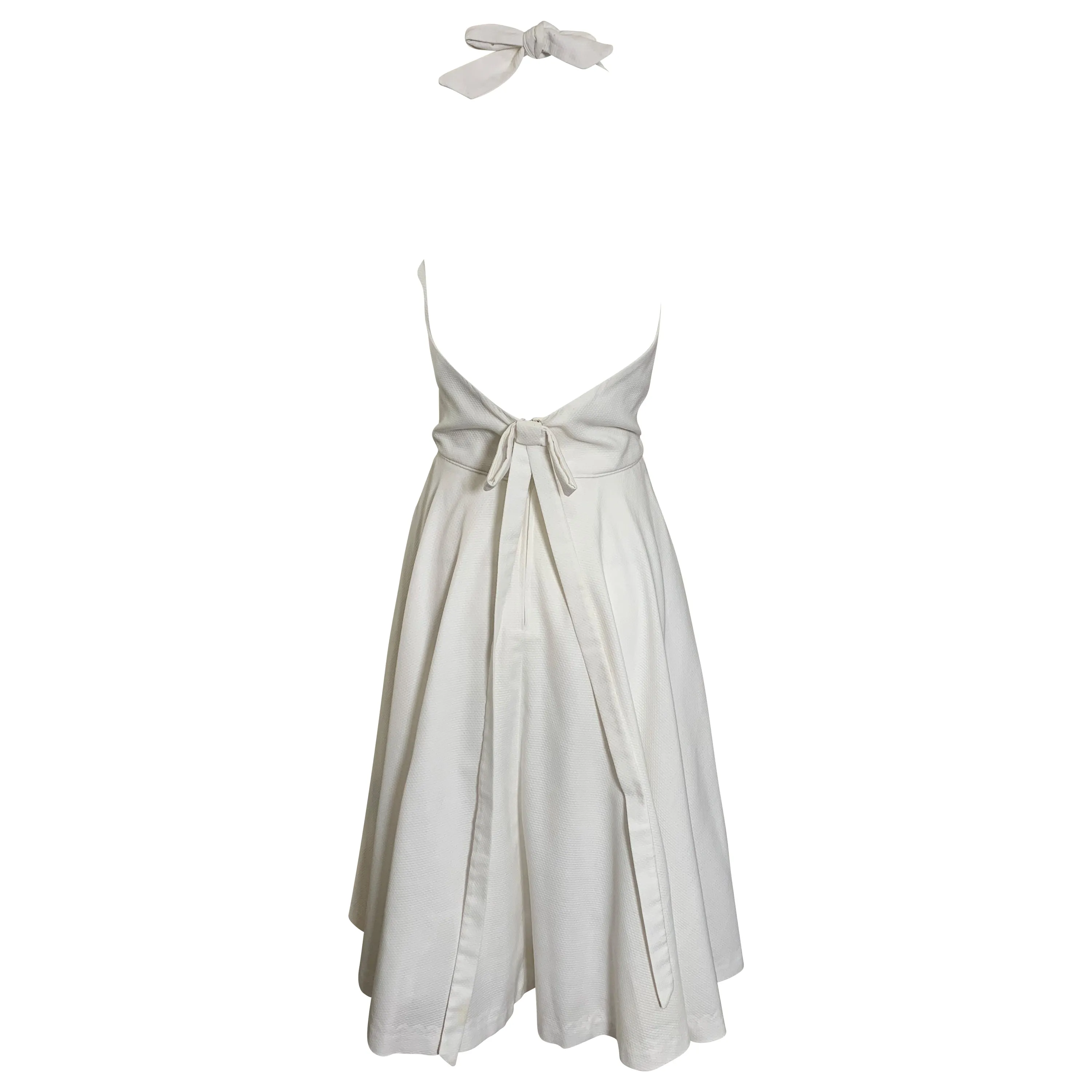 1980's White Pique Halter Party Dress w/ Rhinestones