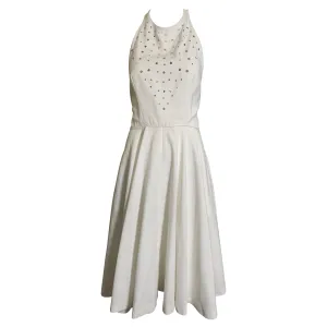 1980's White Pique Halter Party Dress w/ Rhinestones