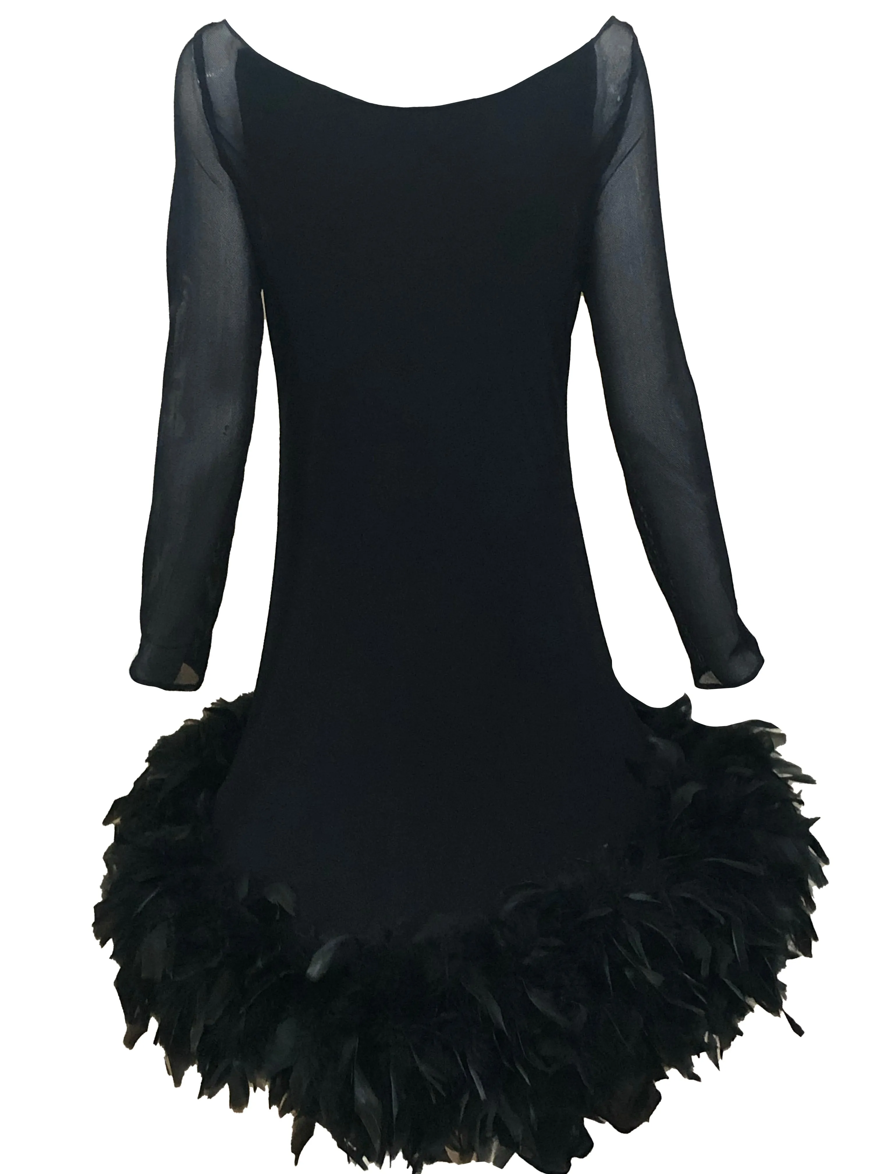 1994 Pierre Cardin Haute Couture Unlabelled Black Mesh Dress with Feathers