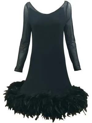 1994 Pierre Cardin Haute Couture Unlabelled Black Mesh Dress with Feathers