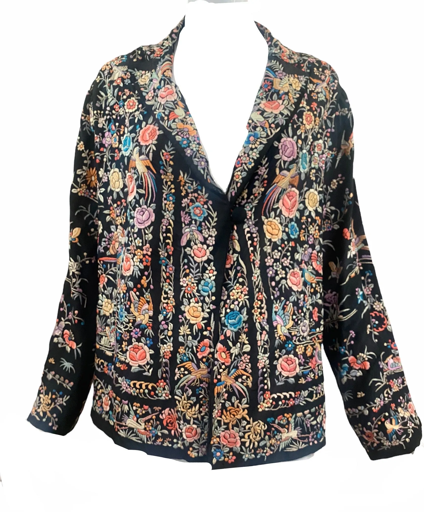 20s Chinese All-Over Multi-Color Hand Embroidered Silk Jacket