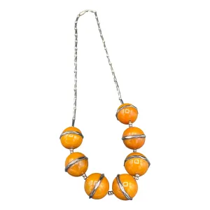 30s Machine Age Art Deco Chrome Necklace with Butterscotch Bakelite Globes