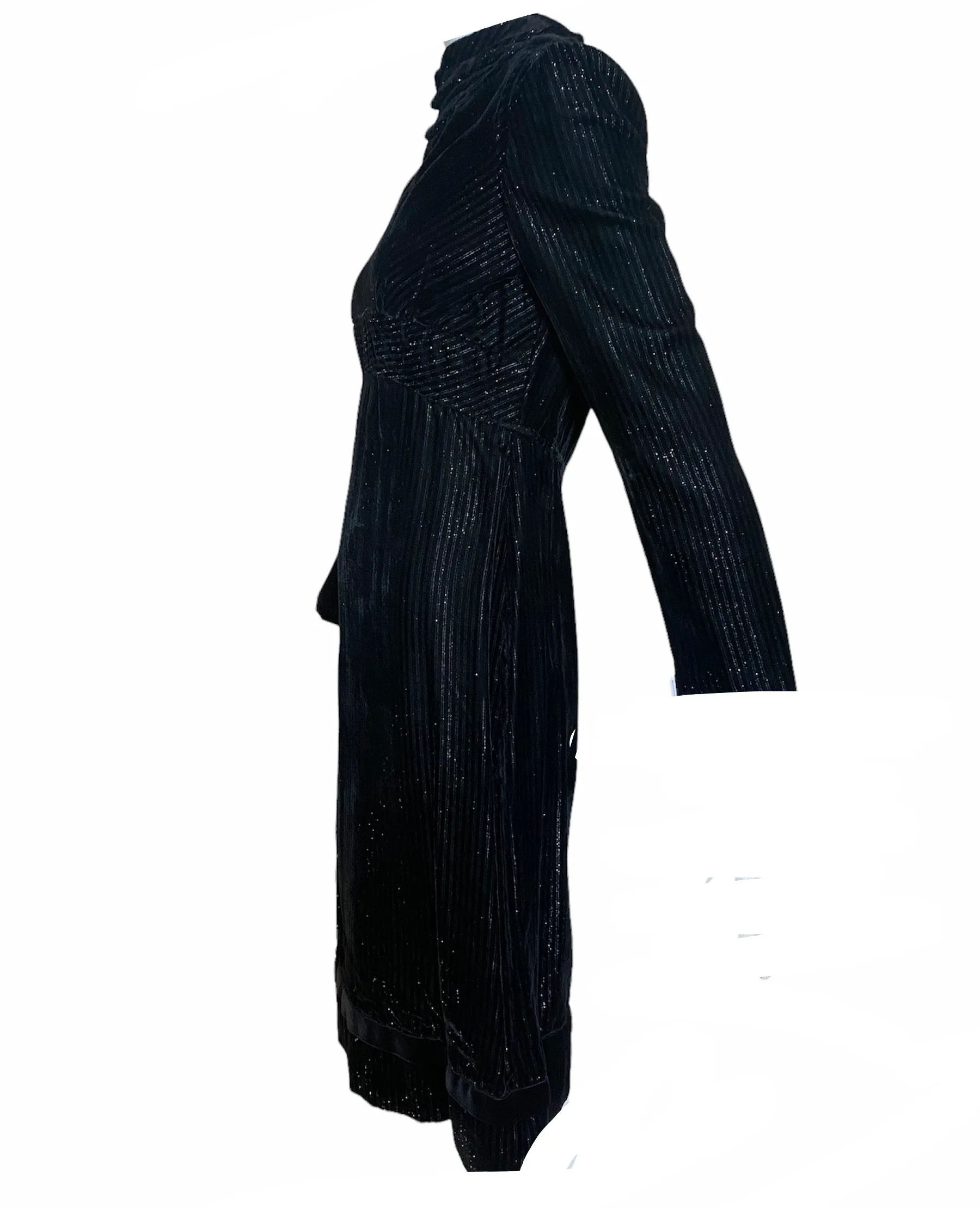 70s Dramatic  Black Striped Velvet Shot with Silver
