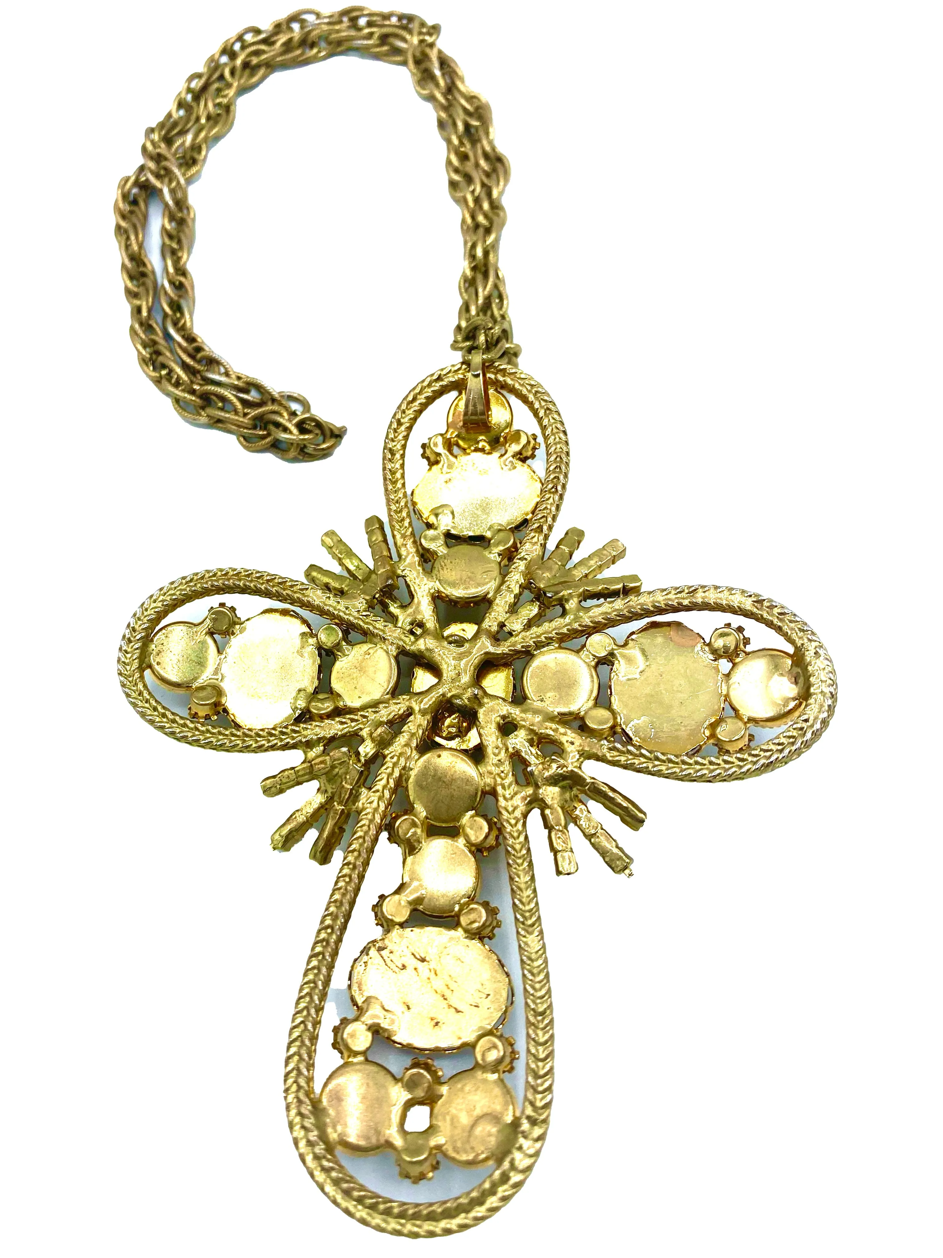 70s Oversized Cross Pendant In Amethyst Toned Stones For Swingers
