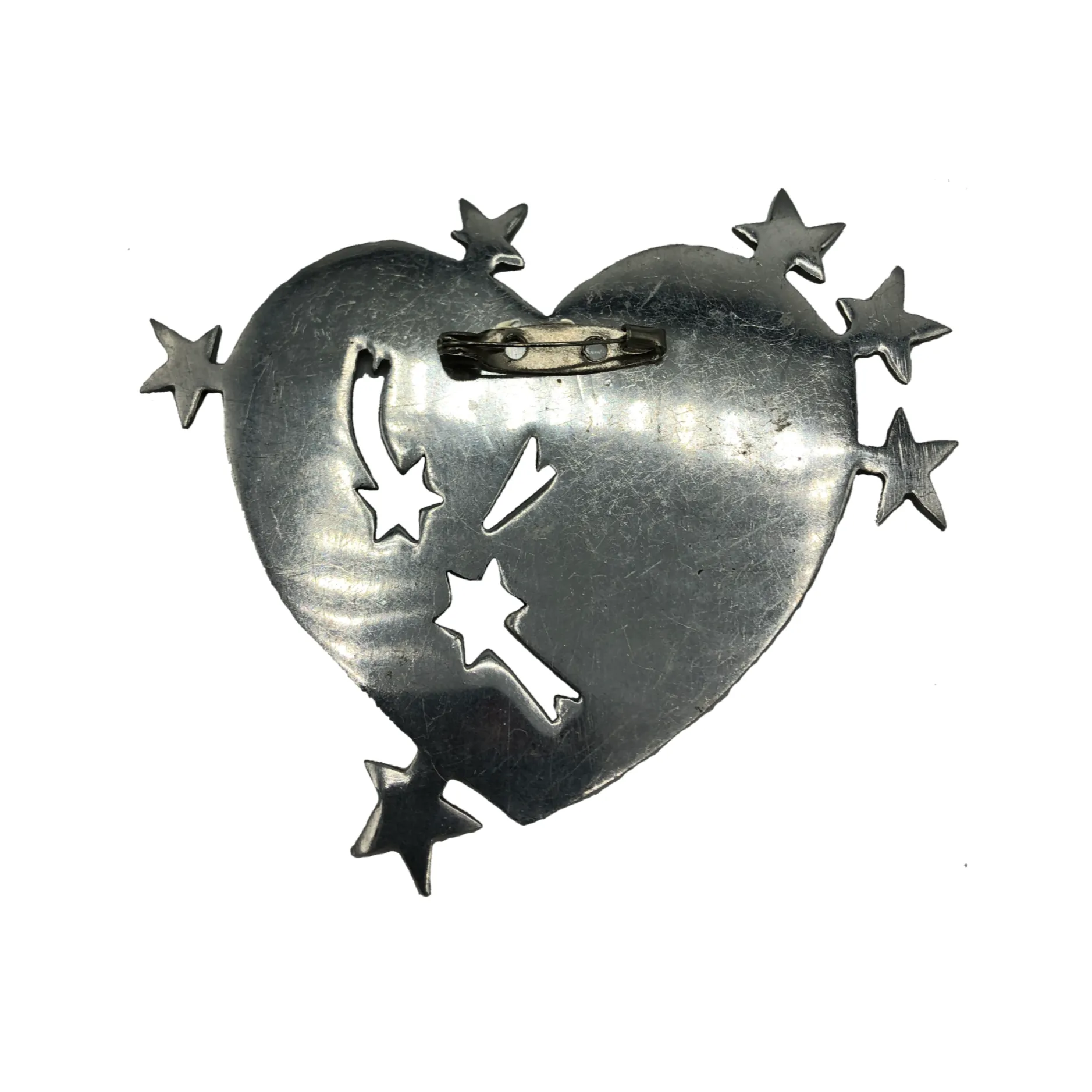 80s Oversize Aluminum Heart Brooch