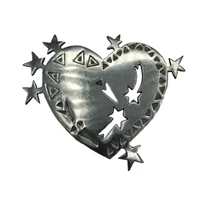 80s Oversize Aluminum Heart Brooch
