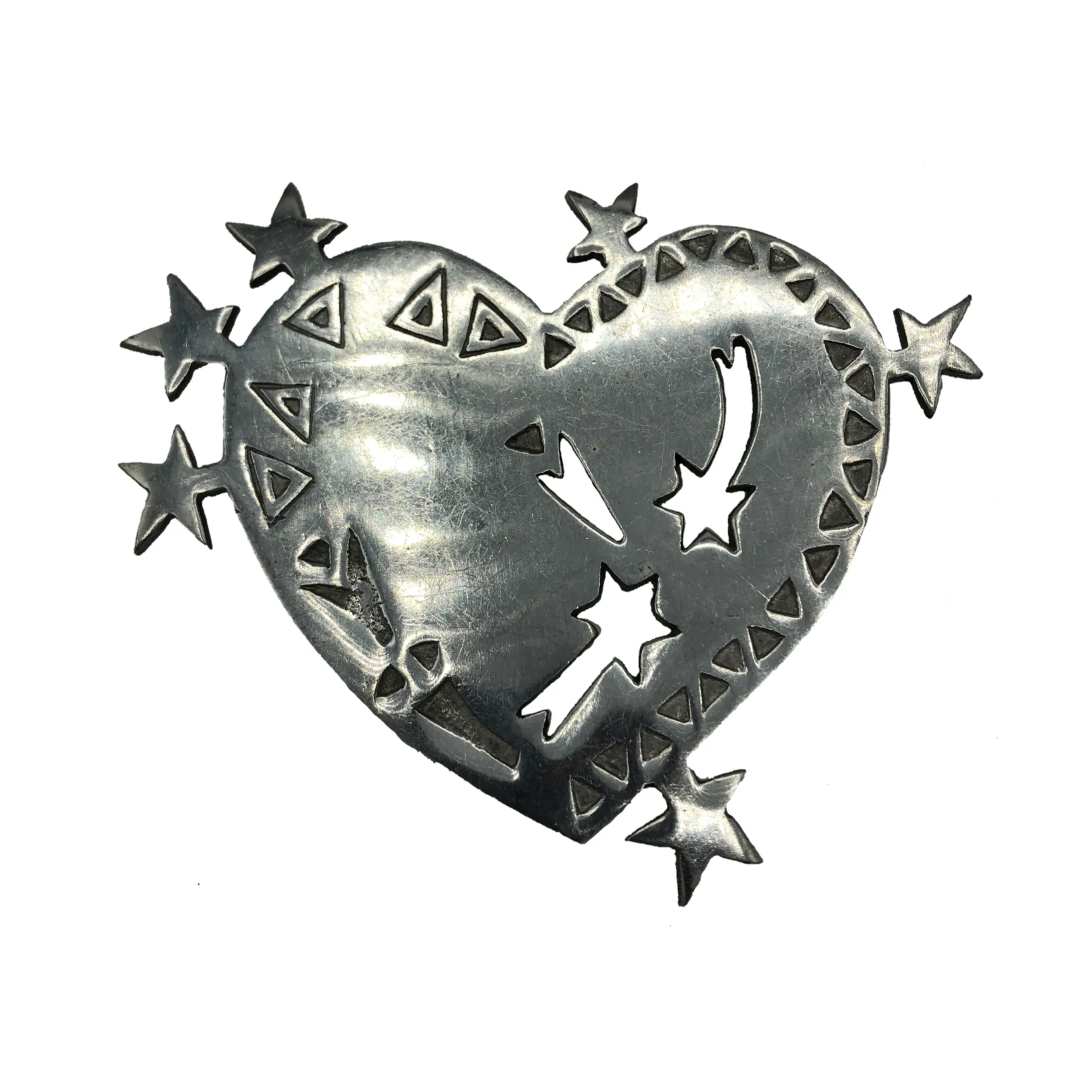 80s Oversize Aluminum Heart Brooch