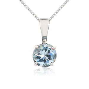 9ct White Gold Aquamarine 5mm Round Claw Set Necklace