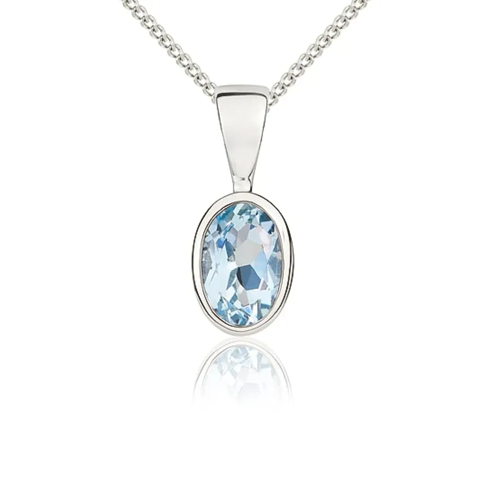 9ct White Gold Aquamarine 6x4mm Oval Rub Over Set Pendant