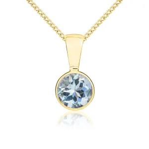 9ct Yellow Gold Aquamarine 5mm Round Rub Over Set Necklace
