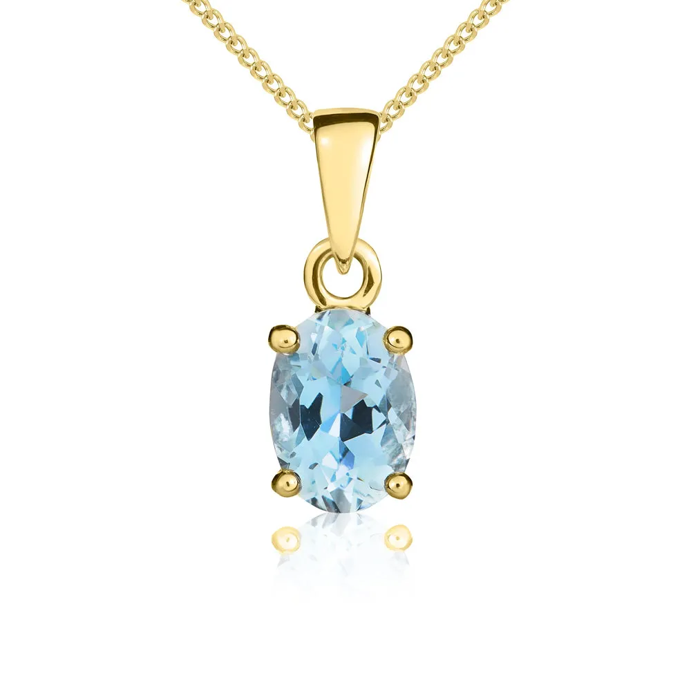 9ct Yellow Gold Aquamarine 7x5mm Oval Claw Set Necklace