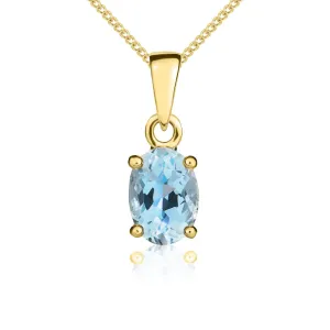 9ct Yellow Gold Aquamarine 7x5mm Oval Claw Set Necklace