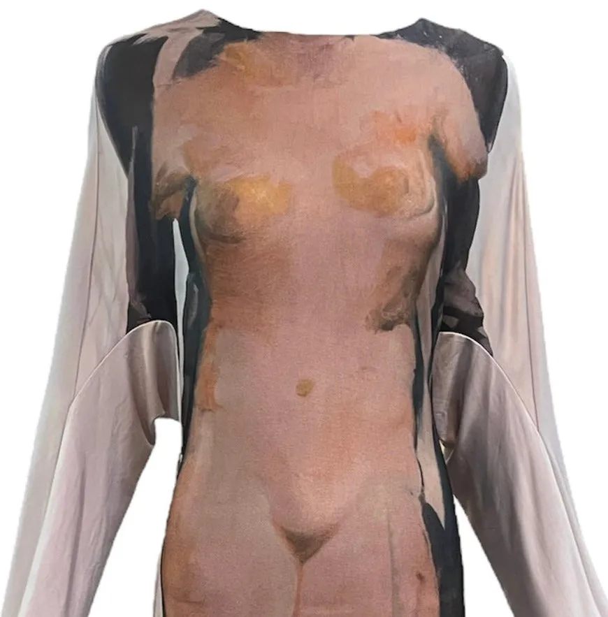 Ann Demeulemeester 2000's Trompe L'oeil  Venus de Milo Print Maxi Dress