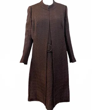 Anne Lise 60s Brown Matelasse Afternoon Dress Ensemble