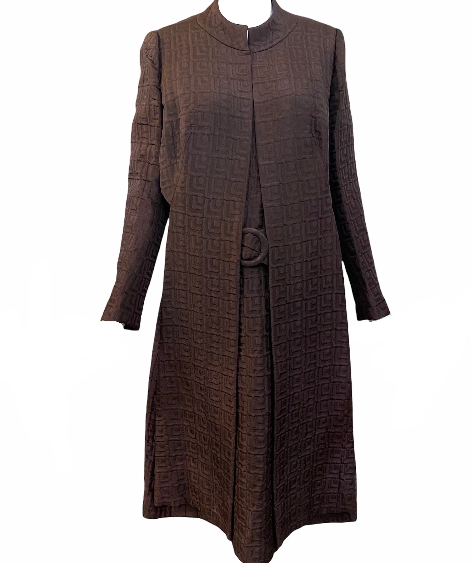 Anne Lise 60s Brown Matelasse Afternoon Dress Ensemble