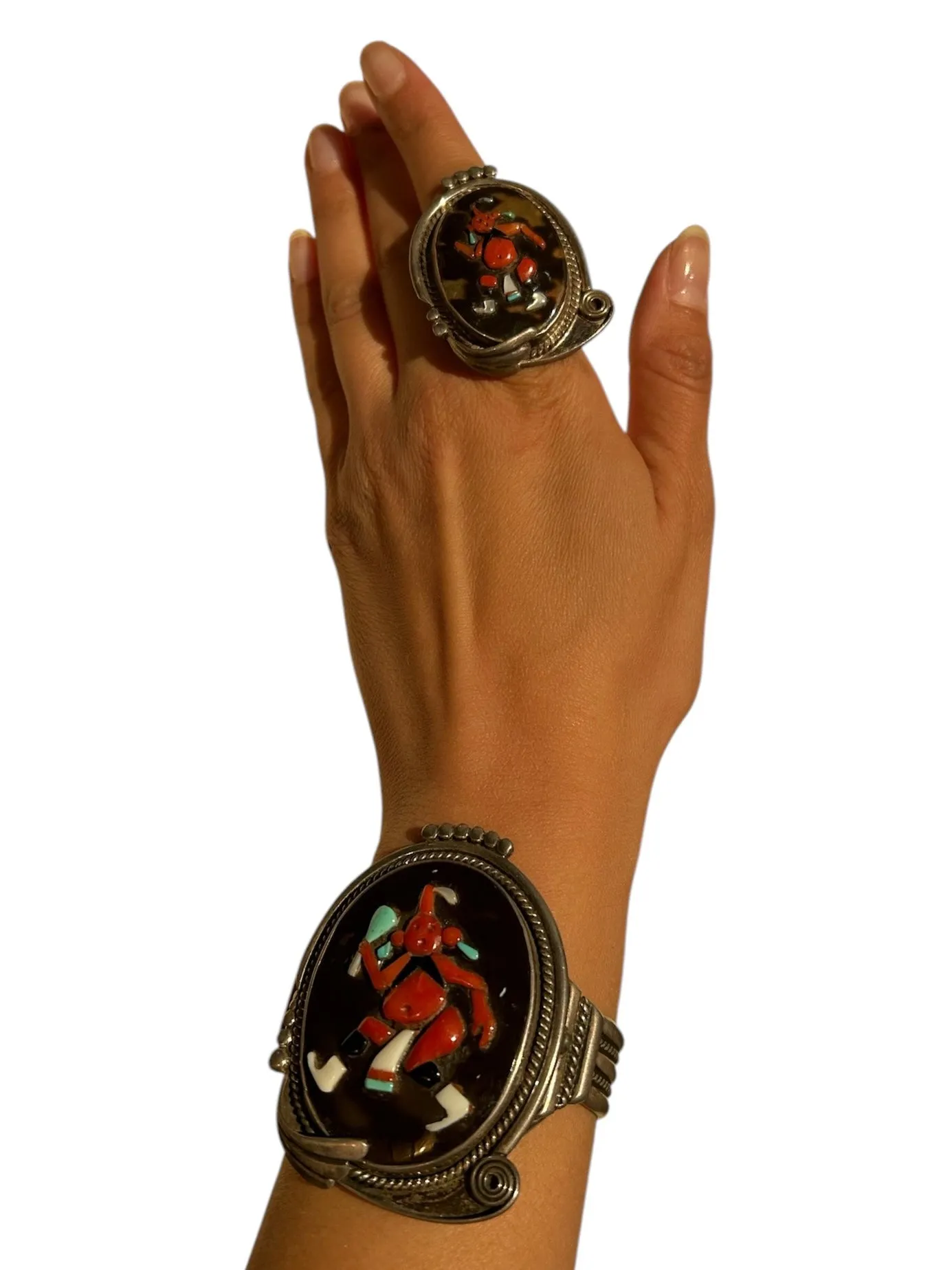 ARP Zuni Mid Century Mud Head Hand Crafted Bracelet and Matching Ring