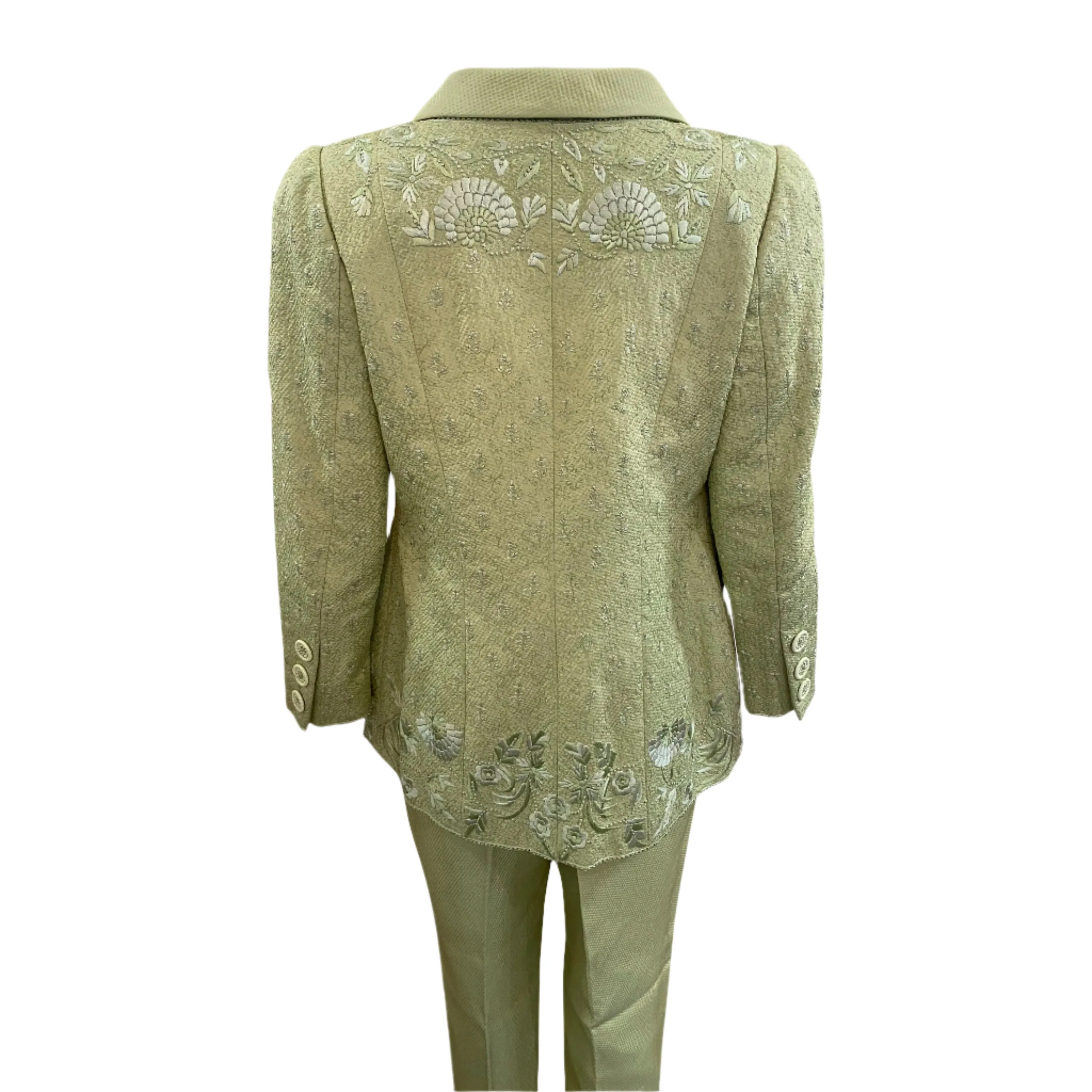 Balmain 2000s Haute Couture Mint Green Suit with Embroidery