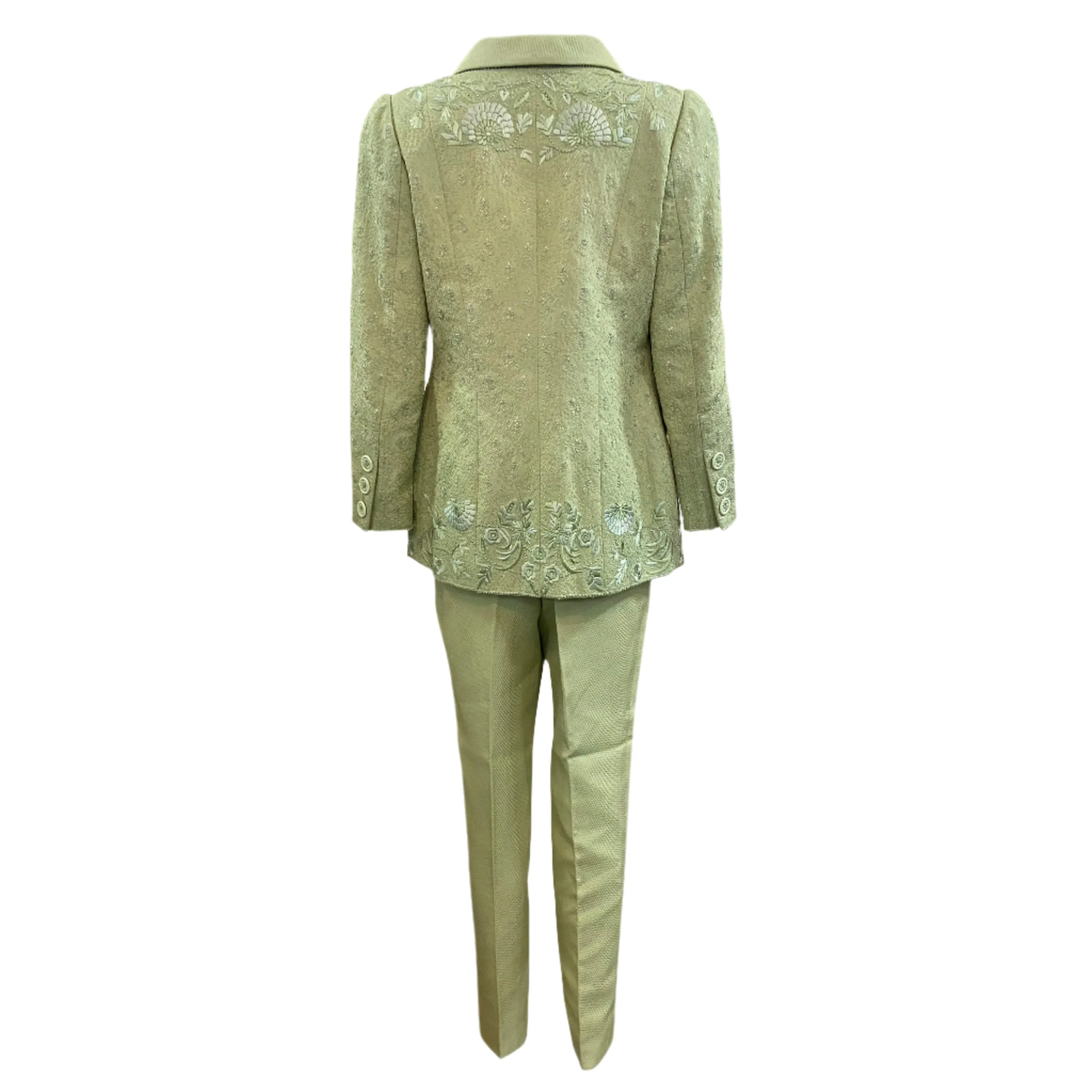 Balmain 2000s Haute Couture Mint Green Suit with Embroidery