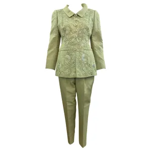 Balmain 2000s Haute Couture Mint Green Suit with Embroidery