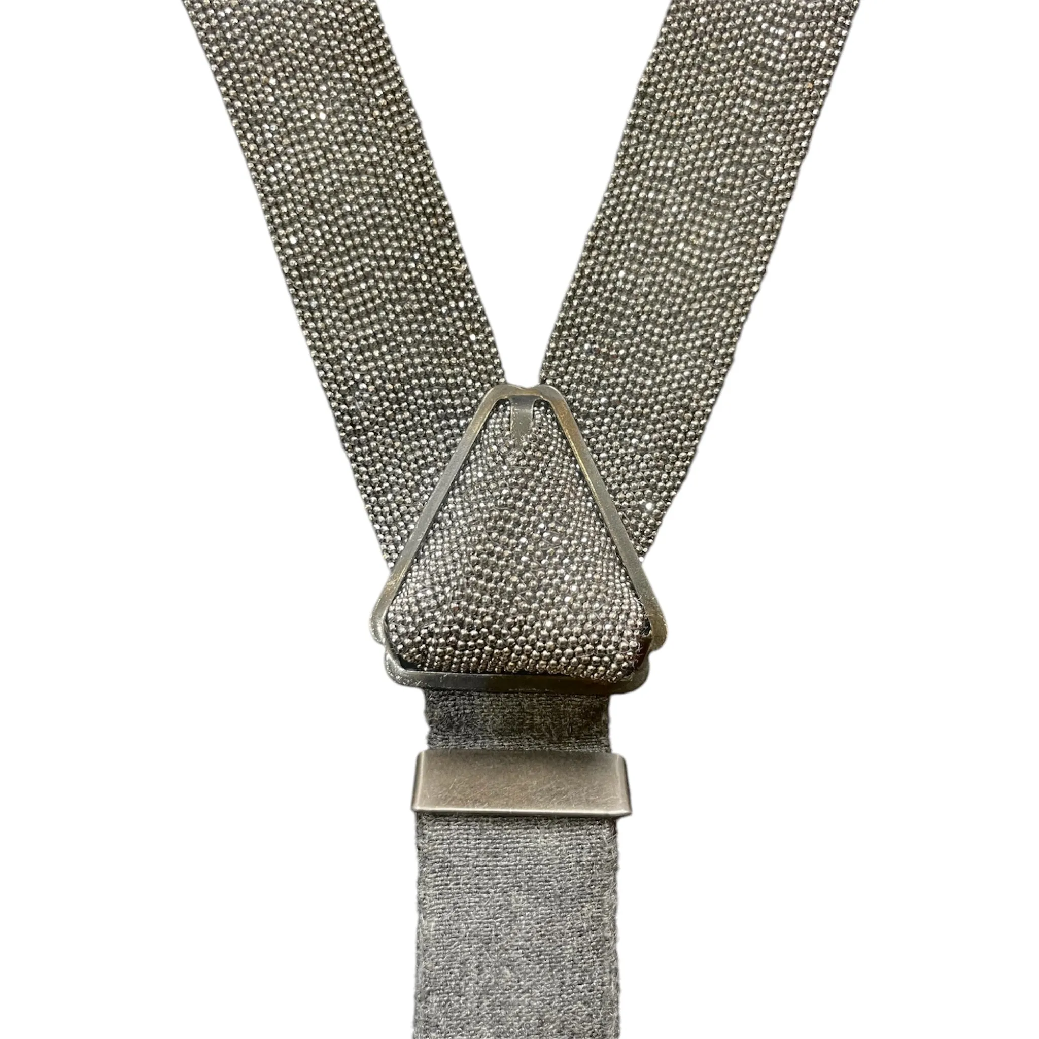 Brunello Cucinelli 2000's Sparkling Silver Beaded Cashmere Suspenders, New/Old