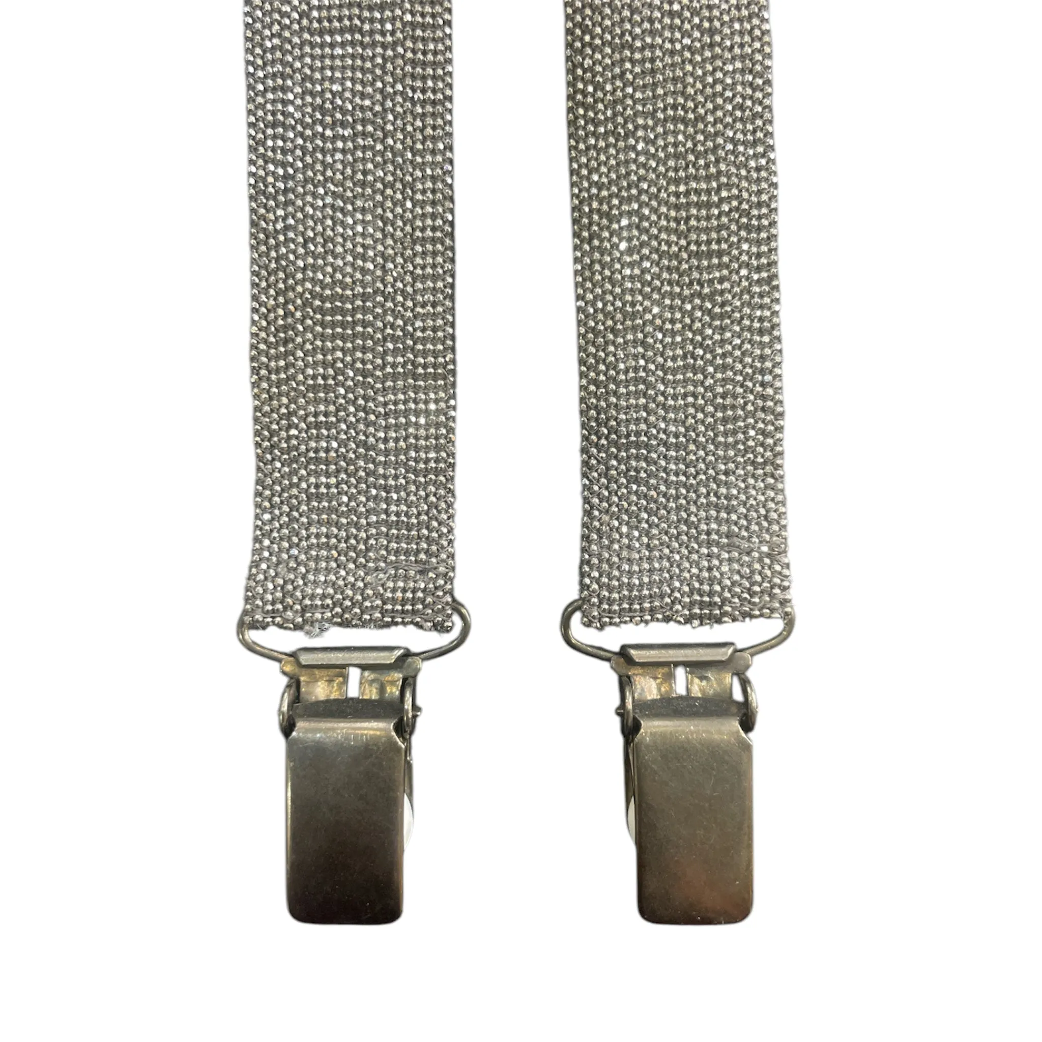 Brunello Cucinelli 2000's Sparkling Silver Beaded Cashmere Suspenders, New/Old