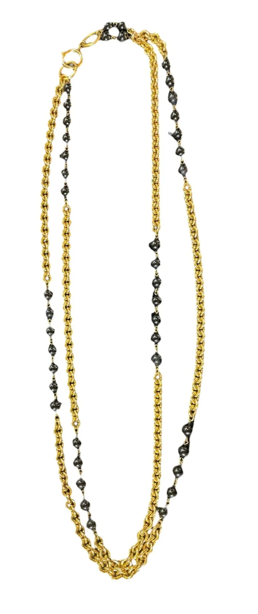 Chanel 1984 Gold Toned Black Bead Two Strand Necklace