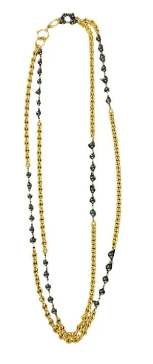 Chanel 1984 Gold Toned Black Bead Two Strand Necklace