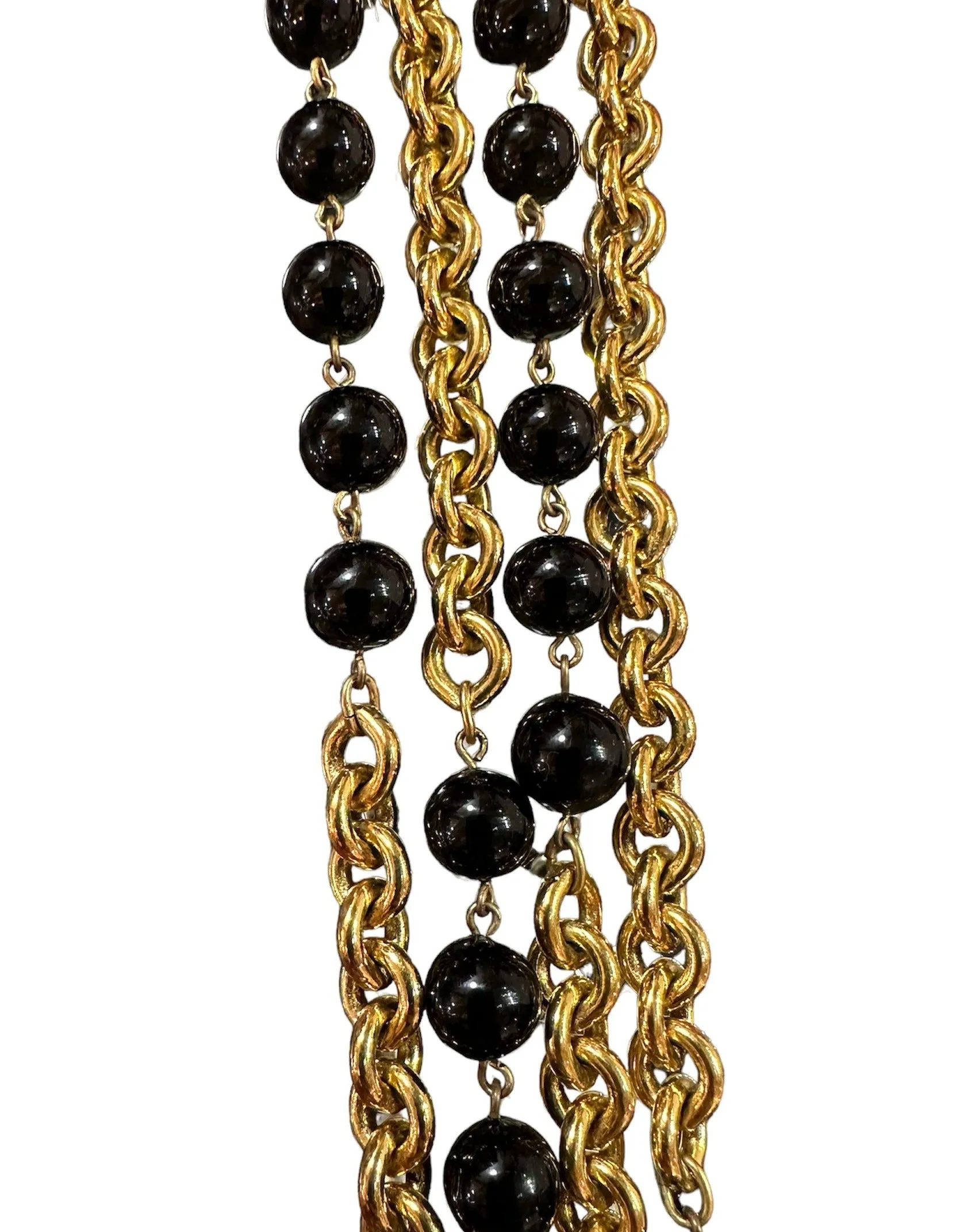 Chanel 1984 Gold Toned Black Bead Two Strand Necklace
