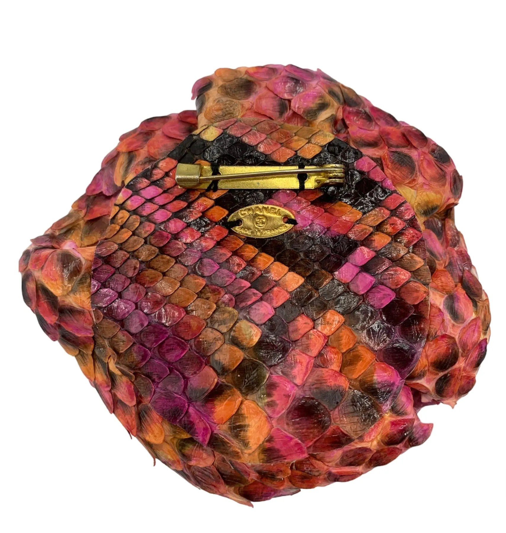 CHANEL Snakeskin Camellia Rose Pin