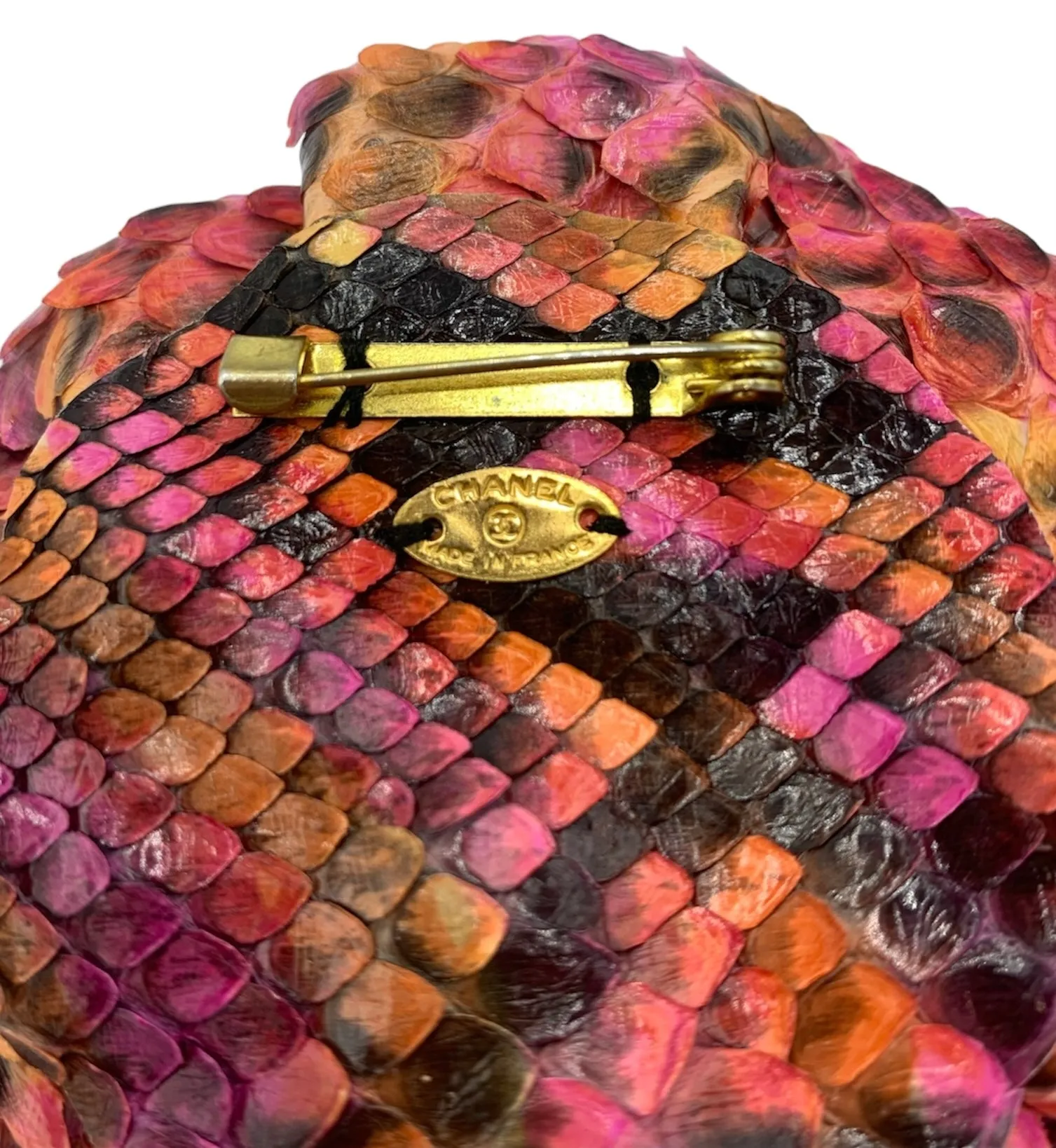 CHANEL Snakeskin Camellia Rose Pin