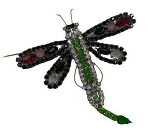 Czech Dragonfly Old Rhinestone Brooch
