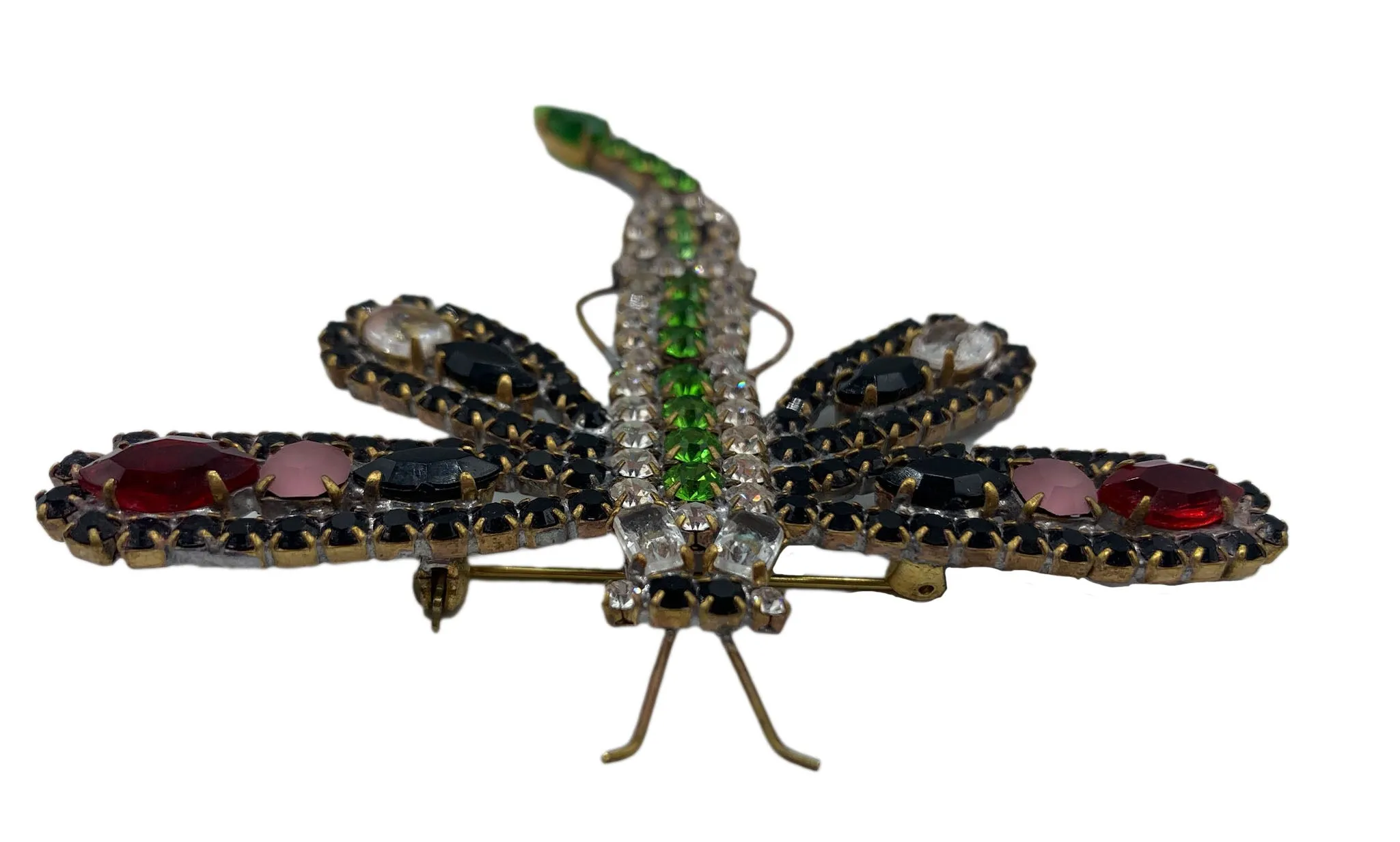 Czech Dragonfly Old Rhinestone Brooch