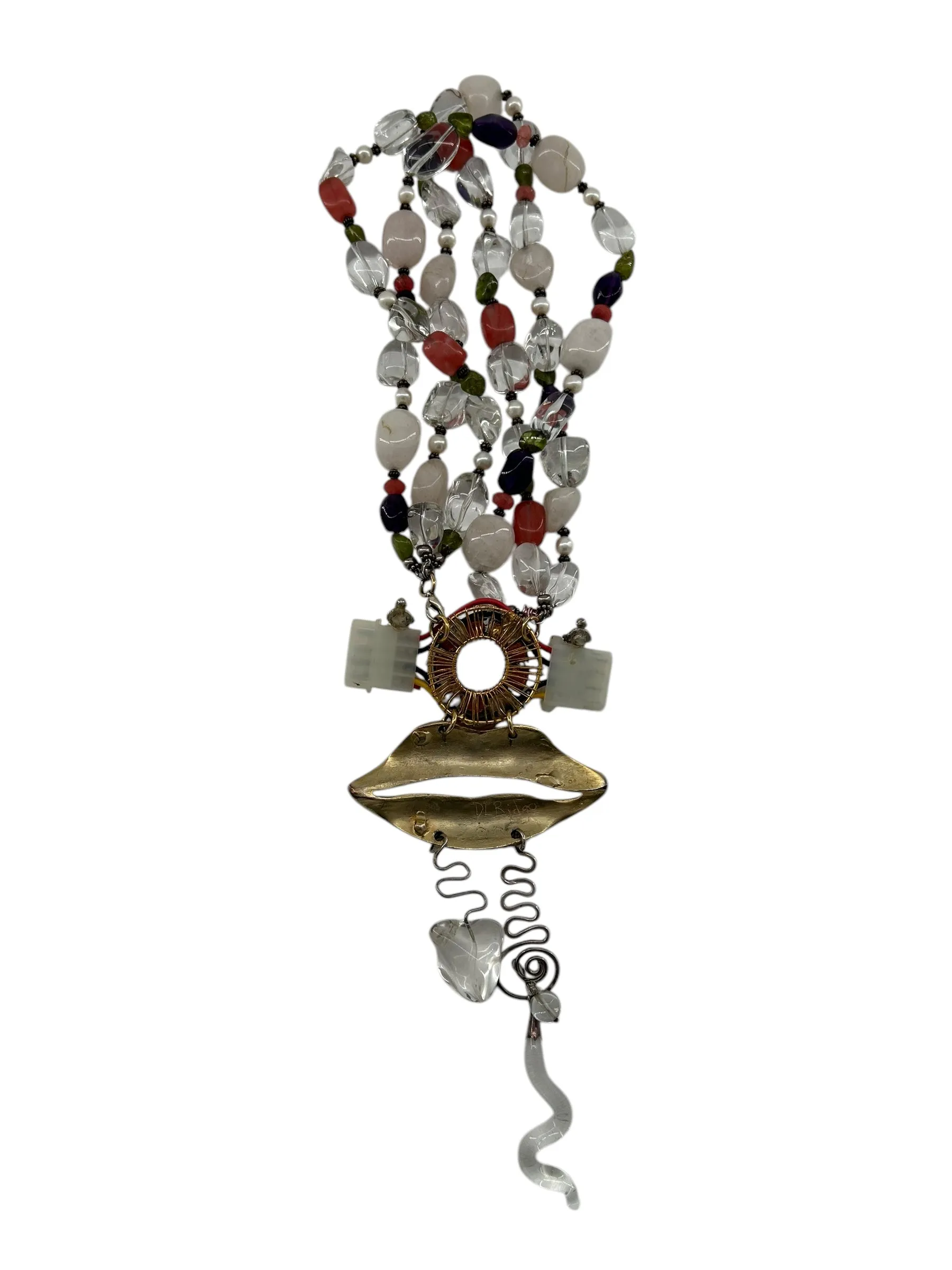 DL Ridge '93 Modernist Surreal Mixed-Media Lip Necklace