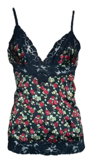 Dolce & Gabbana Y2K Rose Print Camisole with Black Lace Trim