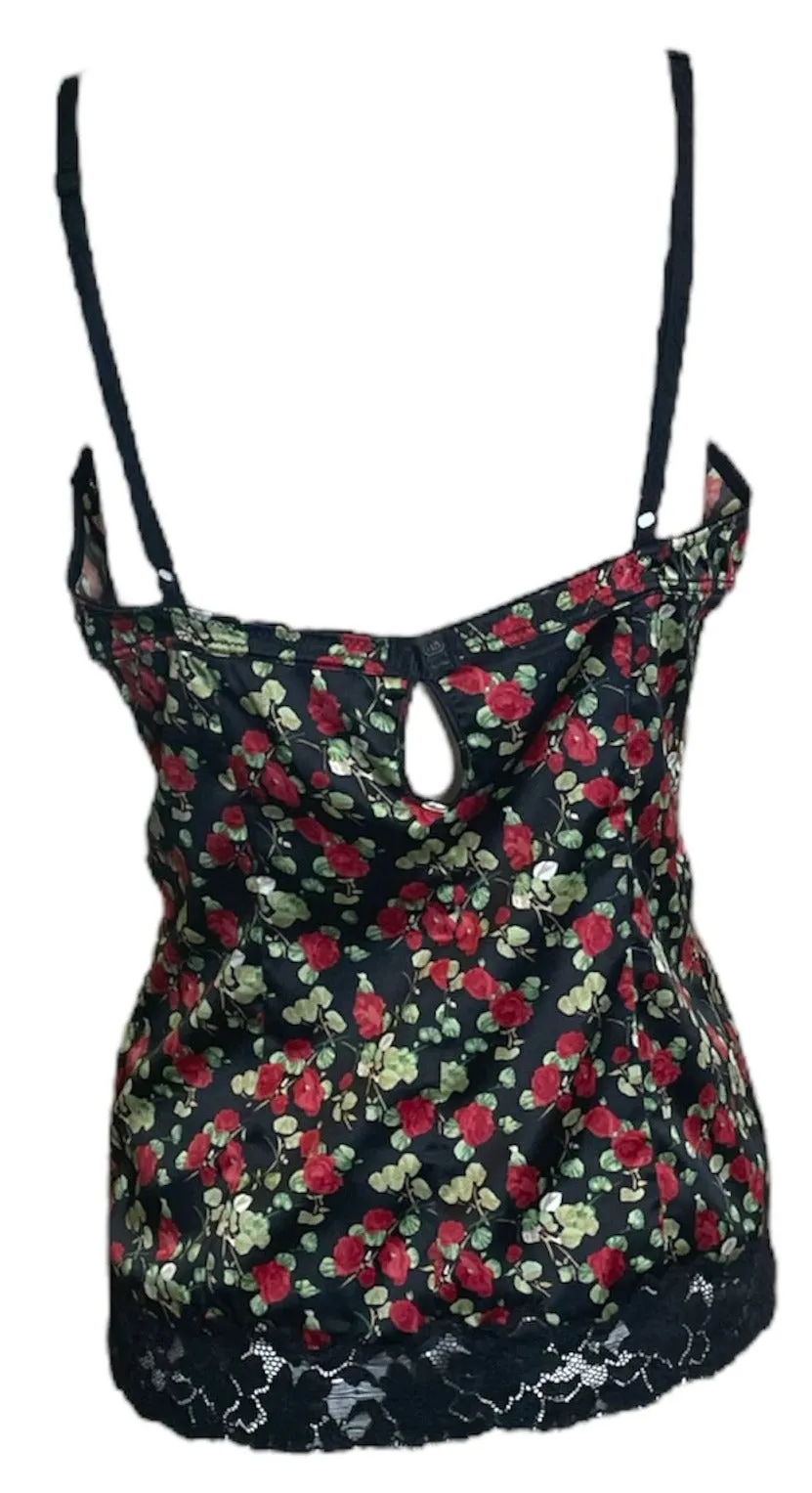 Dolce & Gabbana Y2K Rose Print Camisole with Black Lace Trim