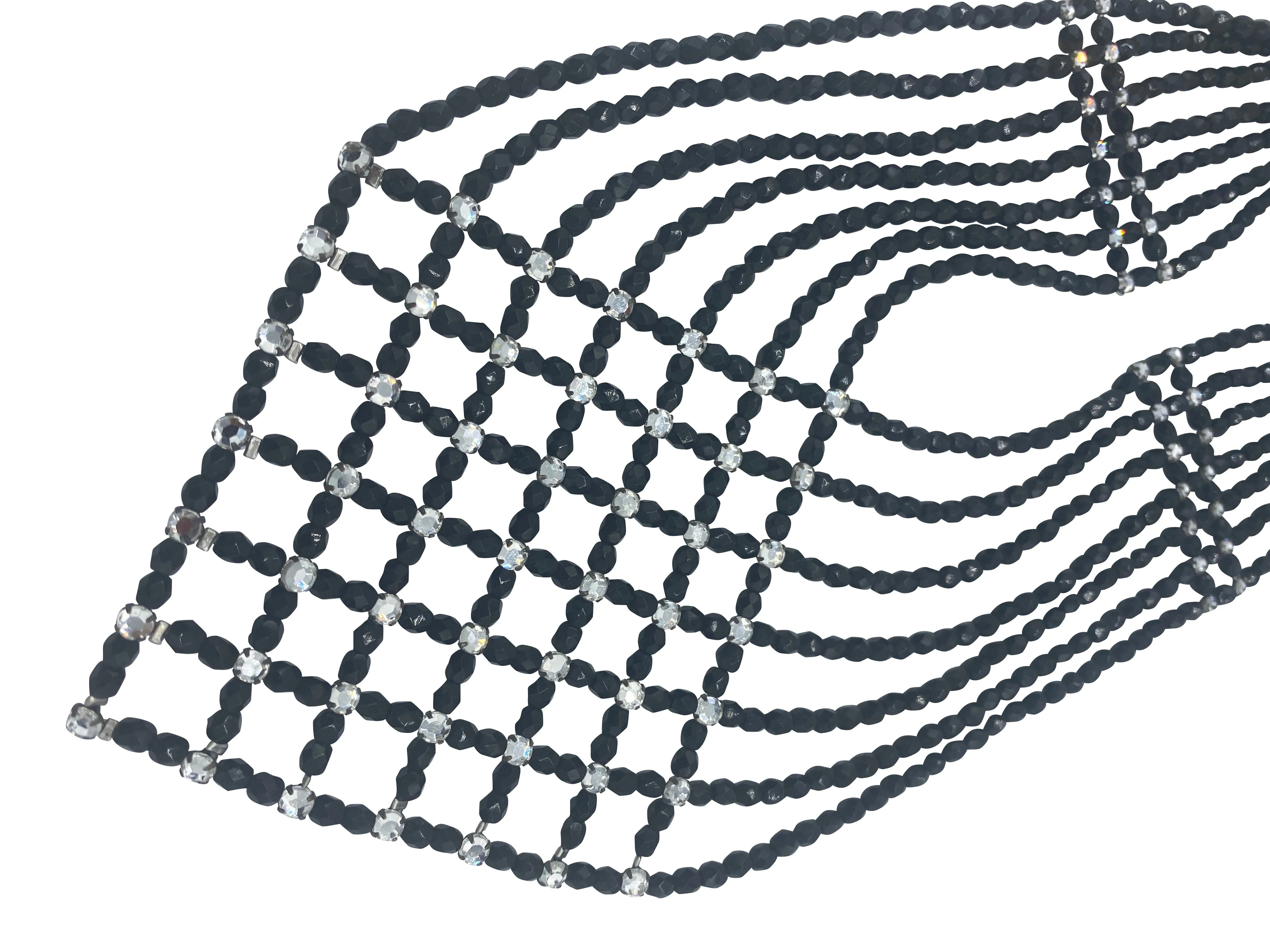 Giorgio Armani 90s Jet Beaded Collar with Rhinestones