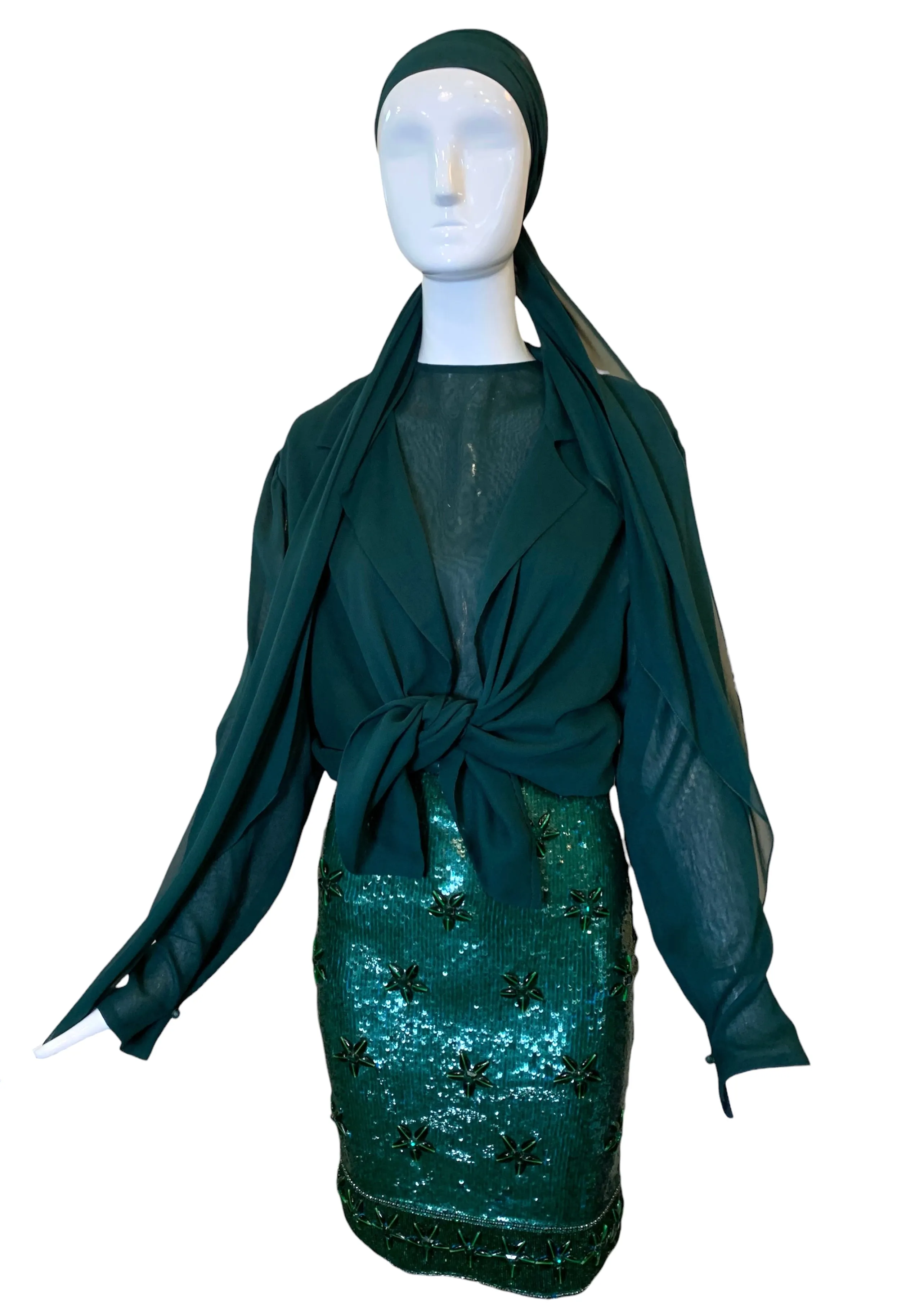 Giorgio di Sant'Angelo '80s Emerald Sequin and Chiffon Four Piece Ensemble