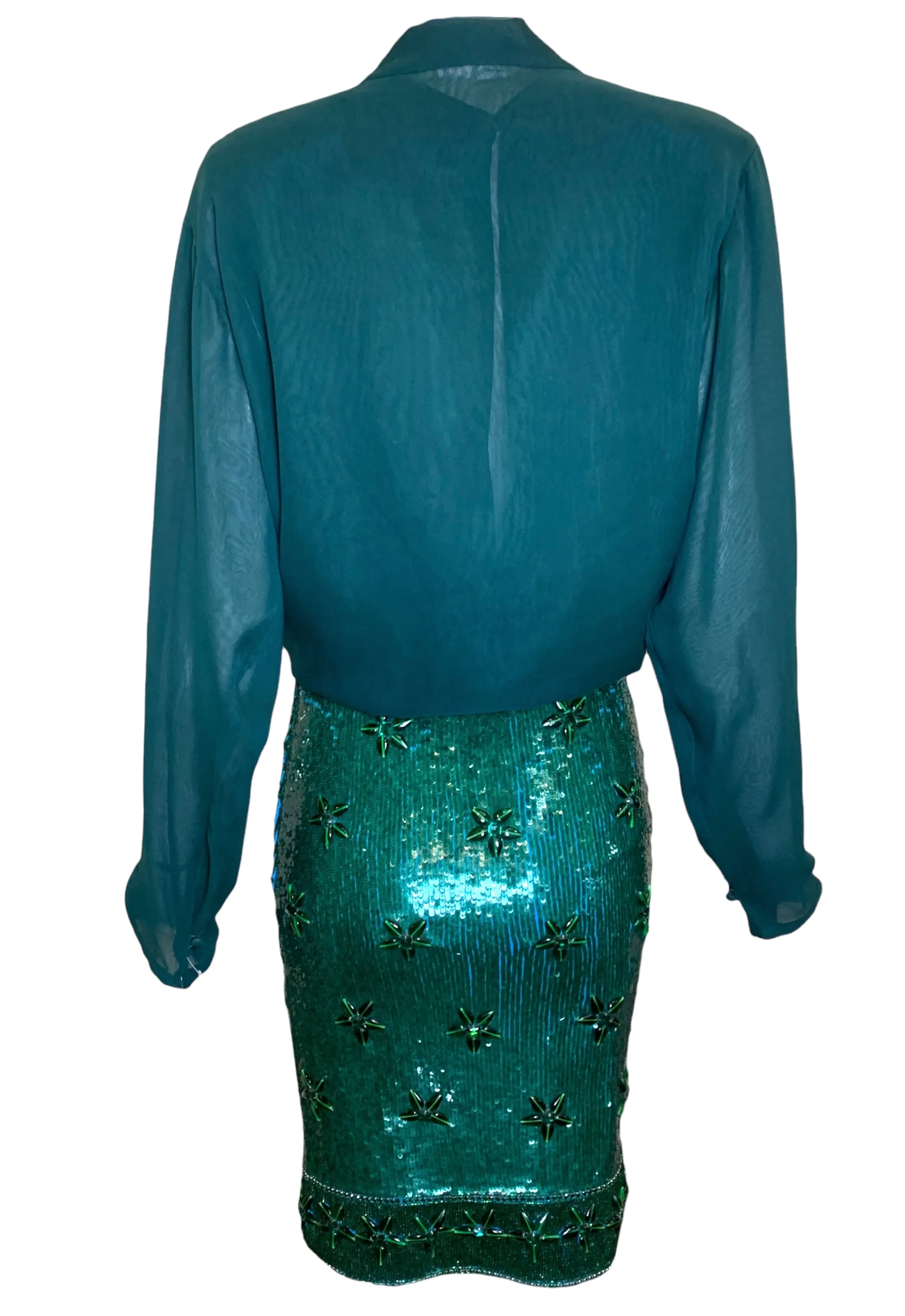 Giorgio di Sant'Angelo '80s Emerald Sequin and Chiffon Four Piece Ensemble