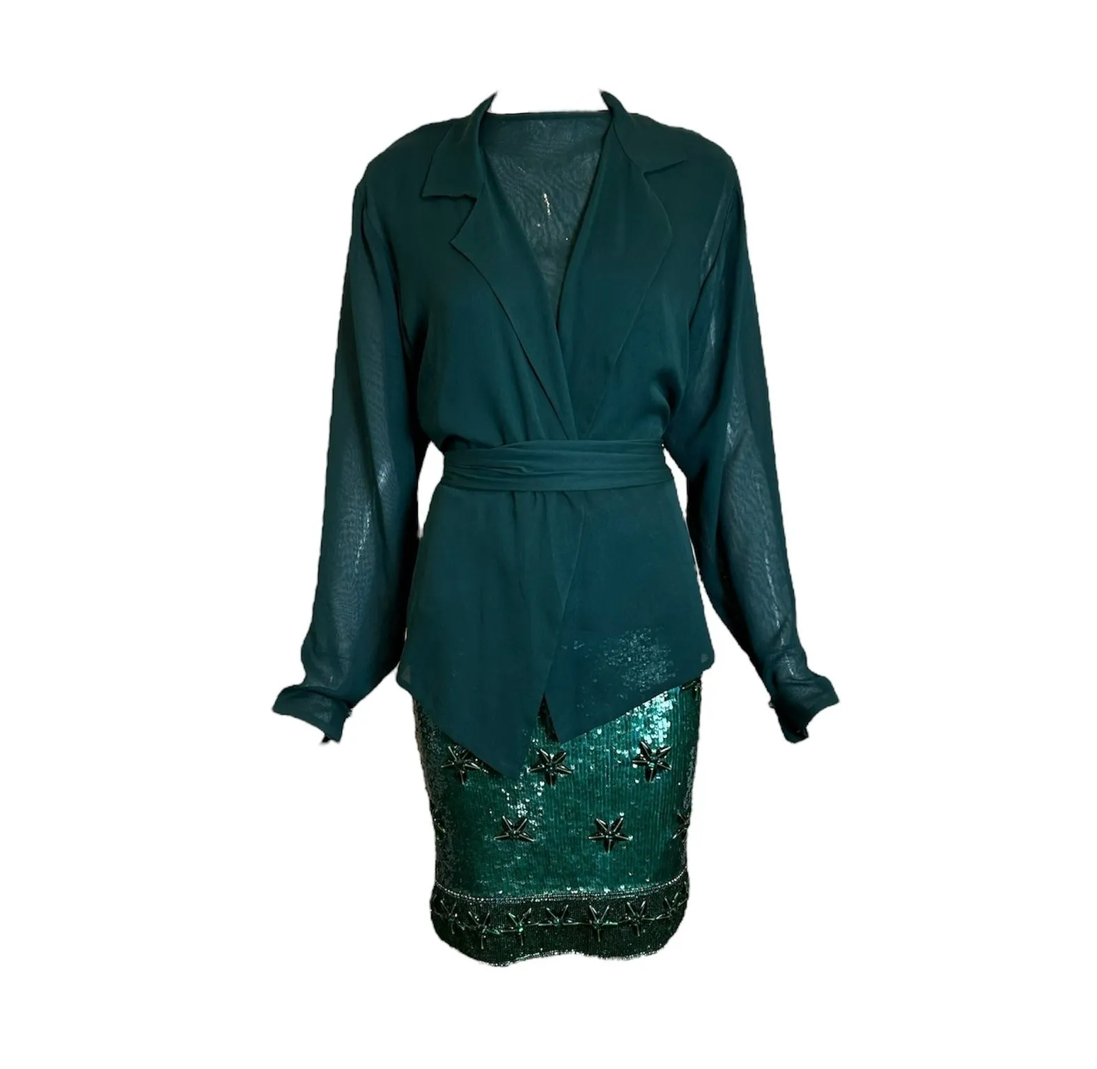 Giorgio di Sant'Angelo '80s Emerald Sequin and Chiffon Four Piece Ensemble