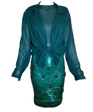 Giorgio di Sant'Angelo '80s Emerald Sequin and Chiffon Four Piece Ensemble