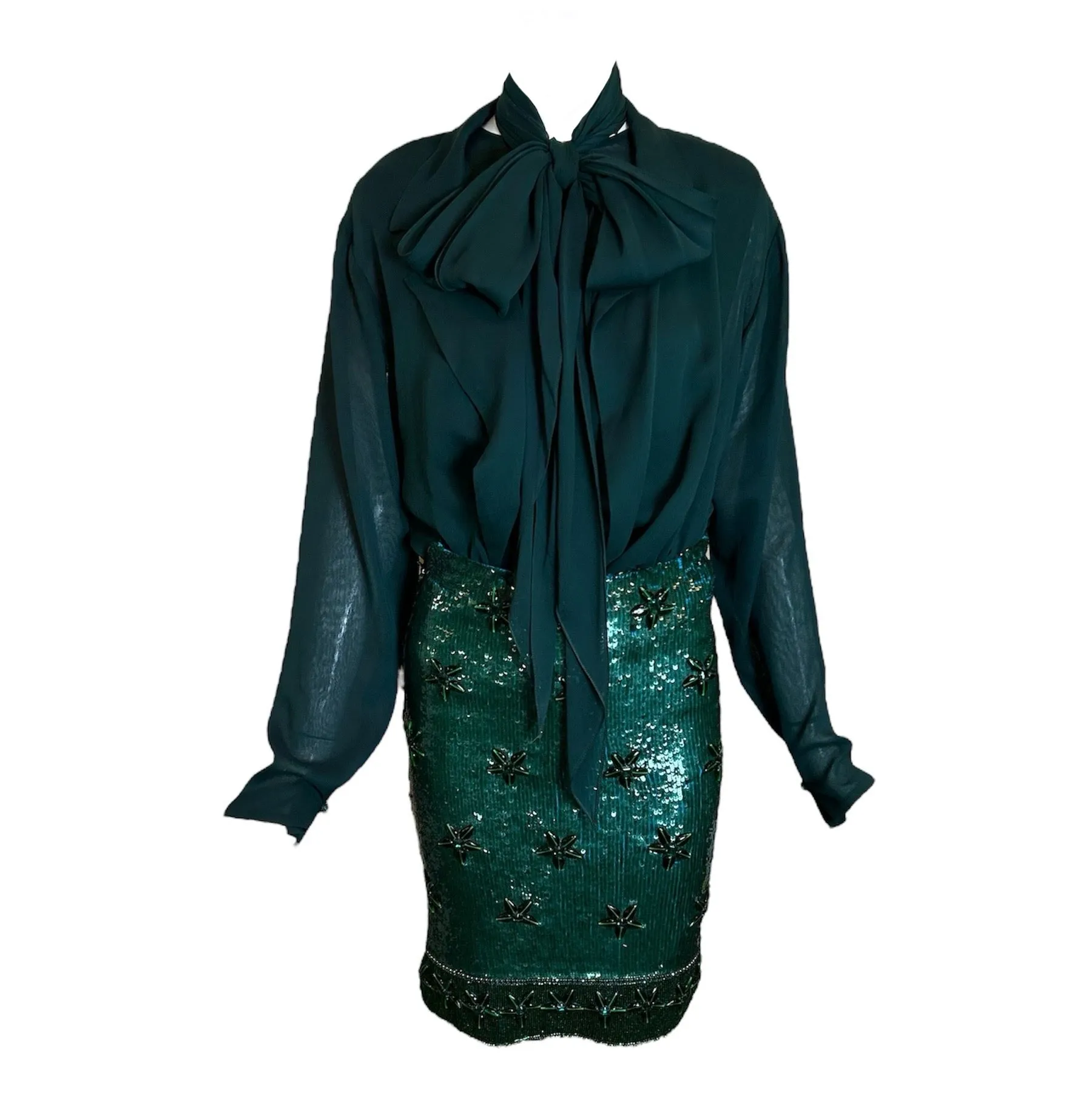 Giorgio di Sant'Angelo '80s Emerald Sequin and Chiffon Four Piece Ensemble