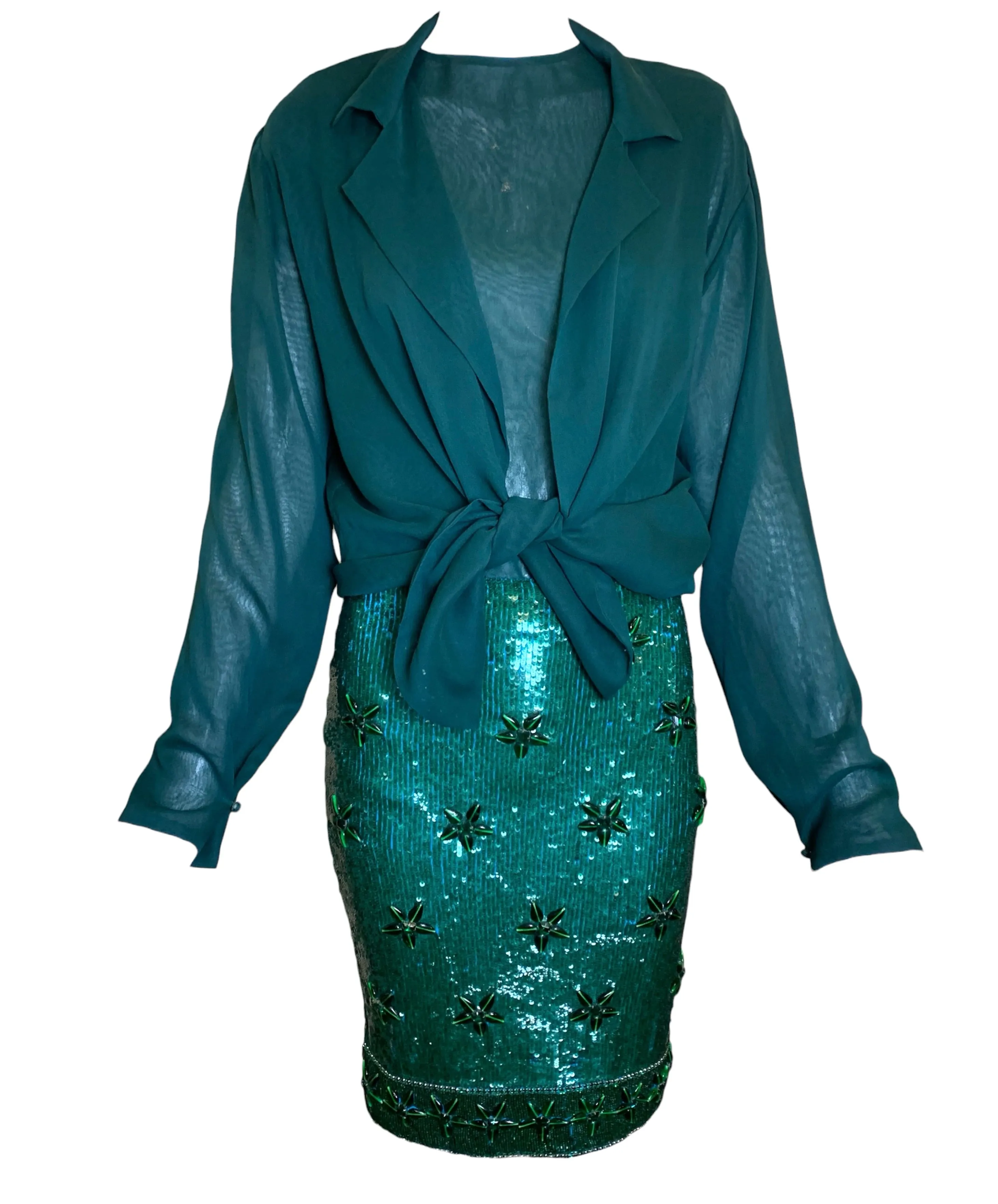 Giorgio di Sant'Angelo '80s Emerald Sequin and Chiffon Four Piece Ensemble